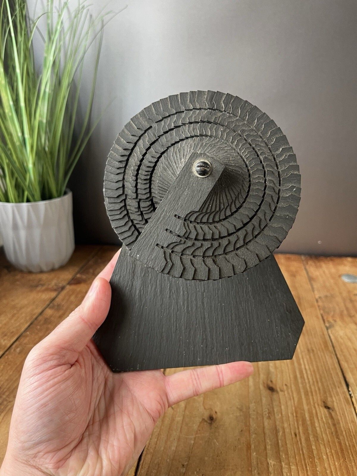 Decorative Welsh Celtic Folk Art Carved Slate Fan   Quarryman Fireside Antique