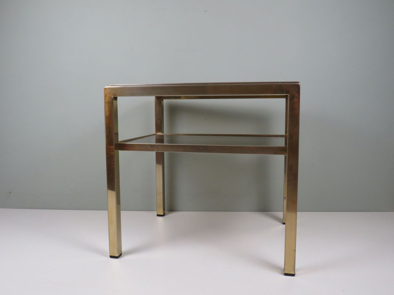 Hollywood Regency Brass And Smoked Glass Side Table By De Knudt, Belgium, 1970s photo Furniture