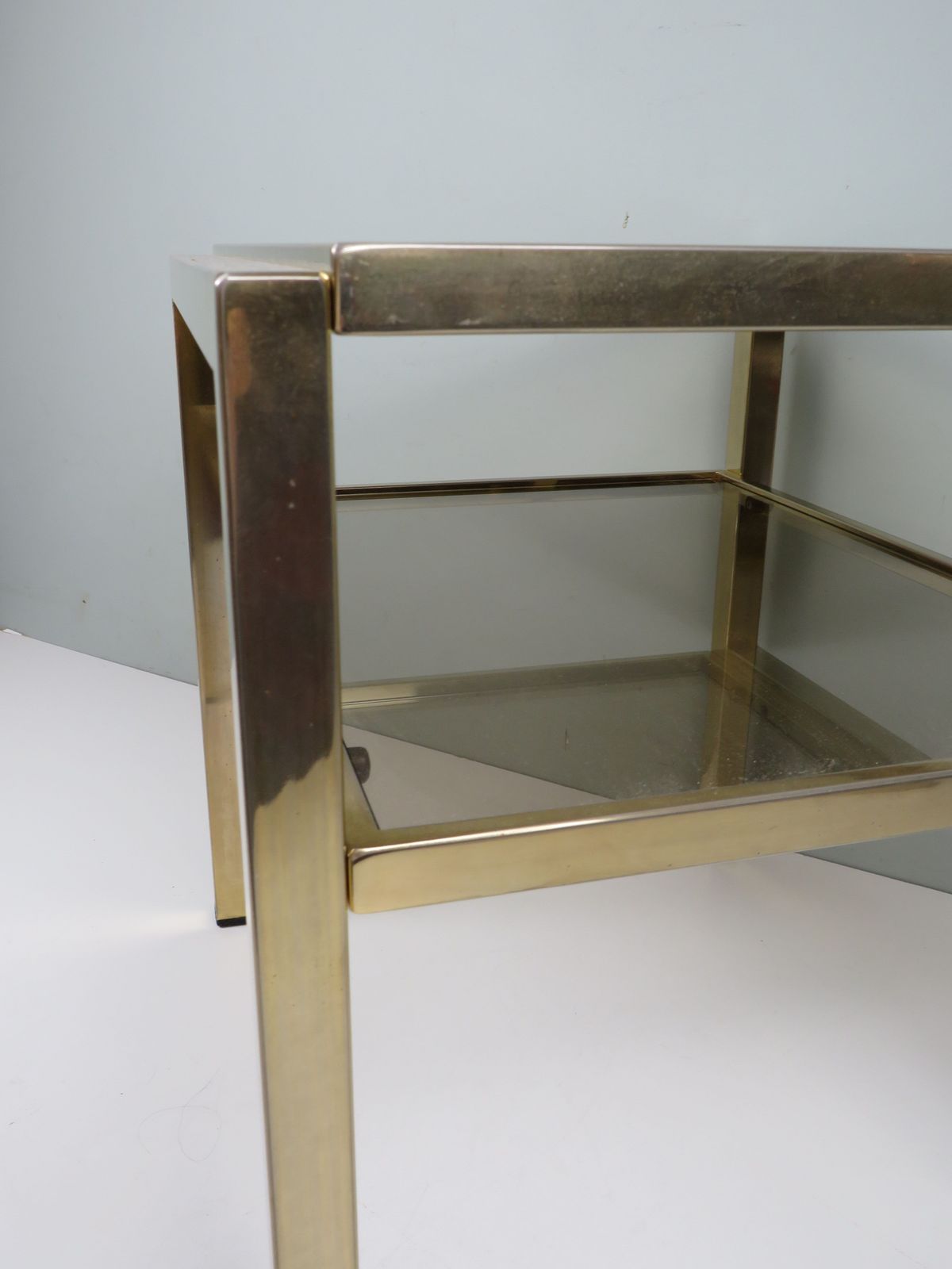 Hollywood Regency Brass And Smoked Glass Side Table By De Knudt, Belgium, 1970s photo buy