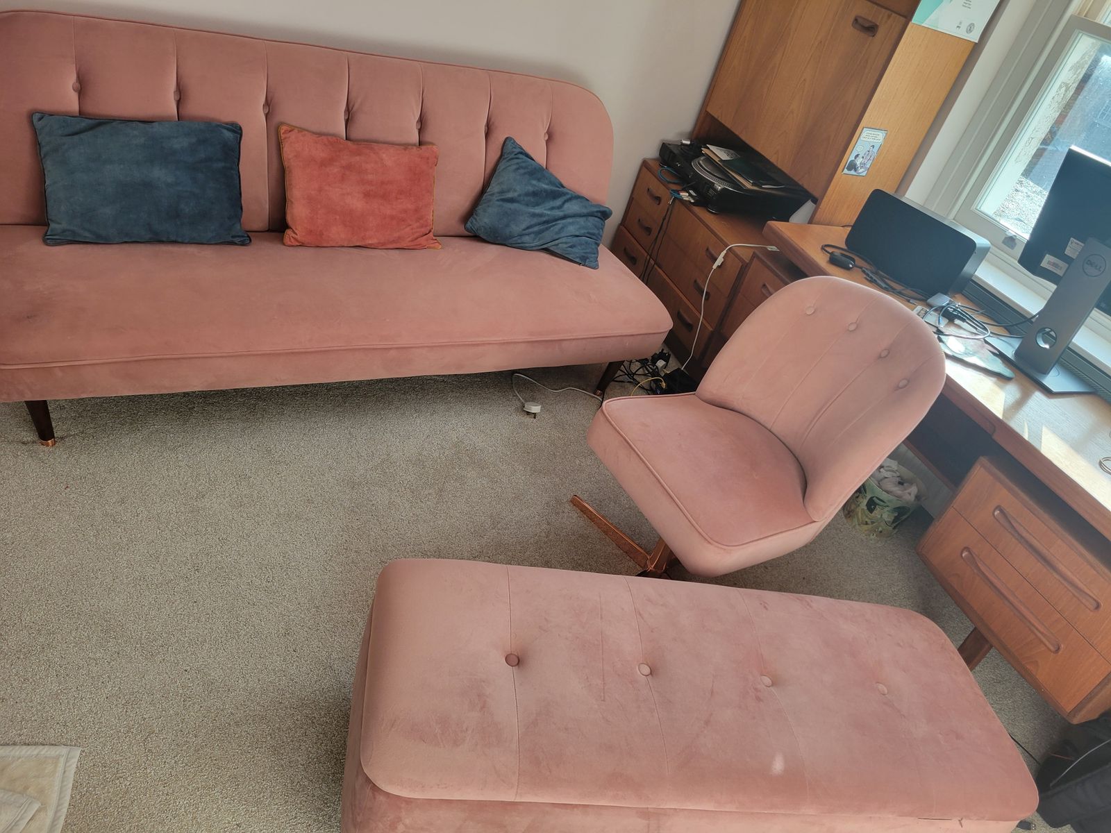 Made.Com Blush Pink Velvet Sofabed And Chair Storage 3 Piece Set
