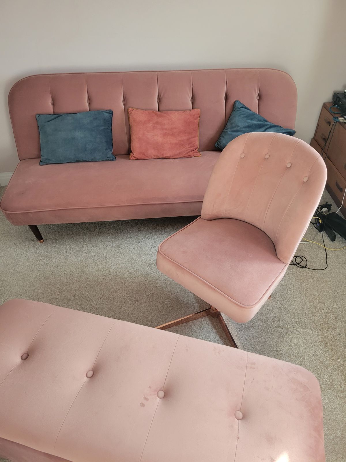 Made.Com Blush Pink Velvet Sofabed And Chair Storage 3 Piece Set photo furniture