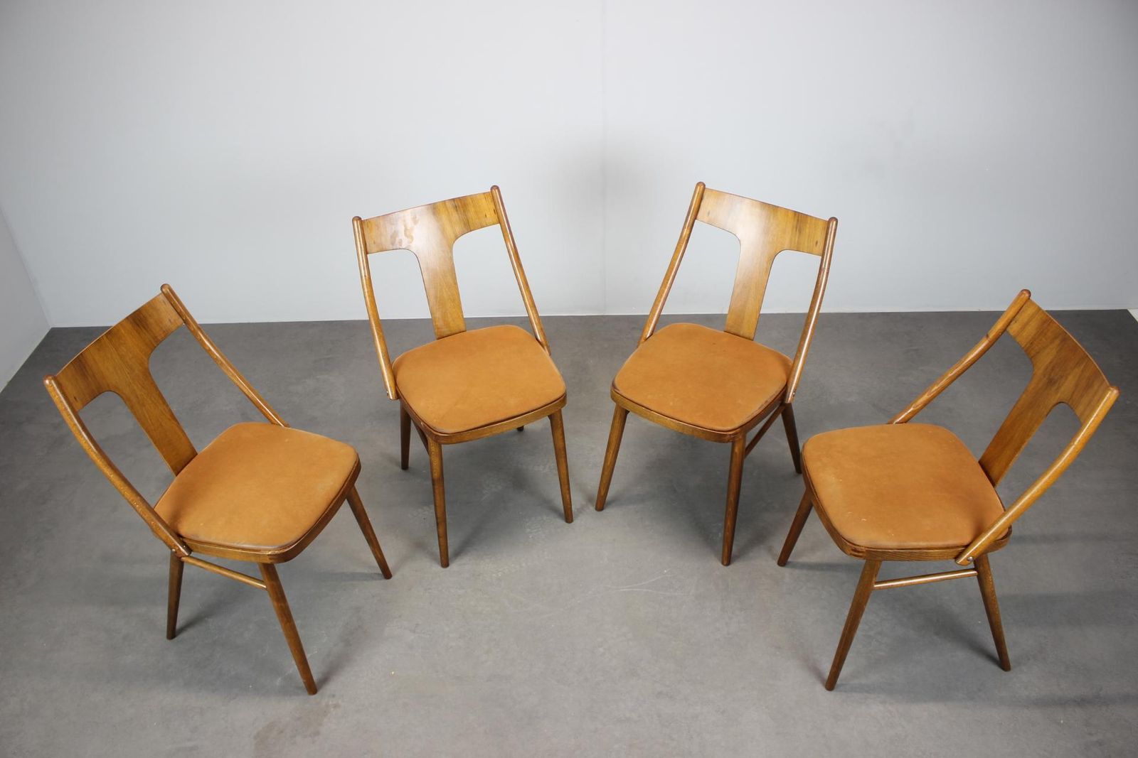 1950s Set Of Four Dining Chairs In Walnut, Czechoslovakia photo furniture