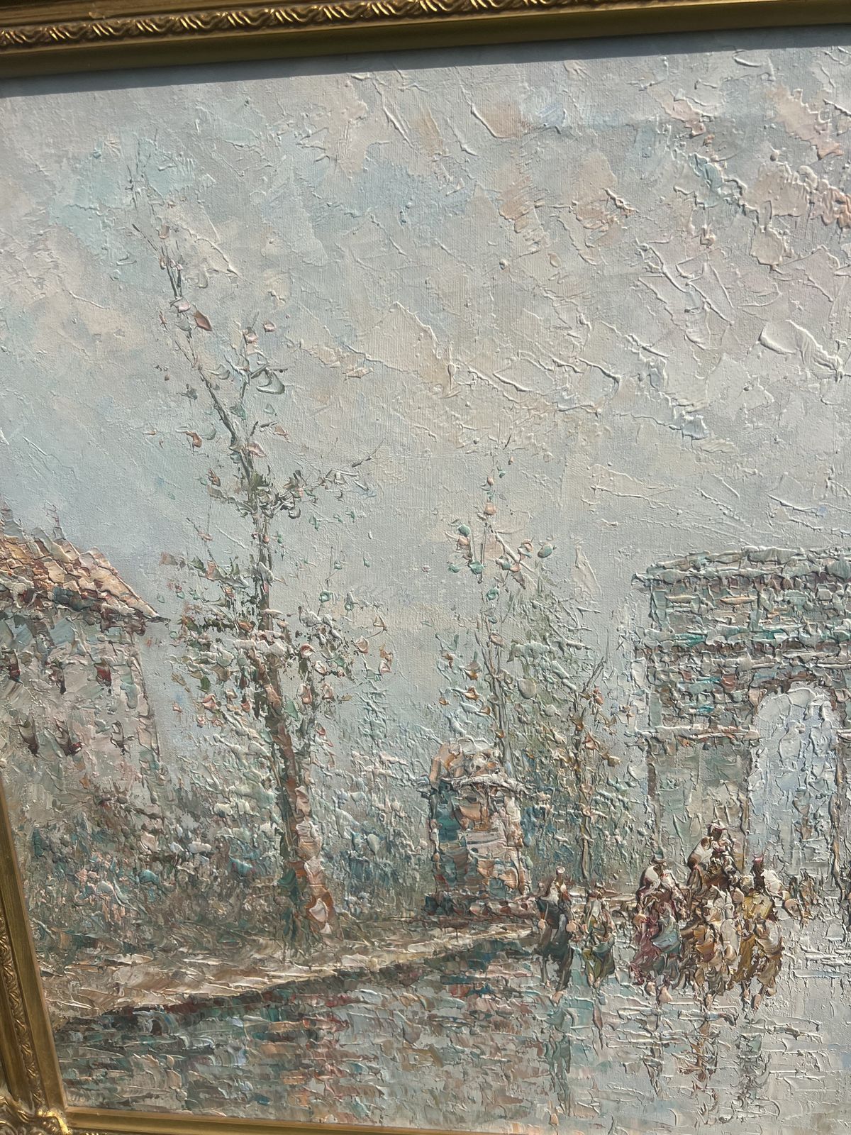 Large Mid 20th Century Parisian Street Scene Oil Painting In Ornate Gilt Frame photo 195.0