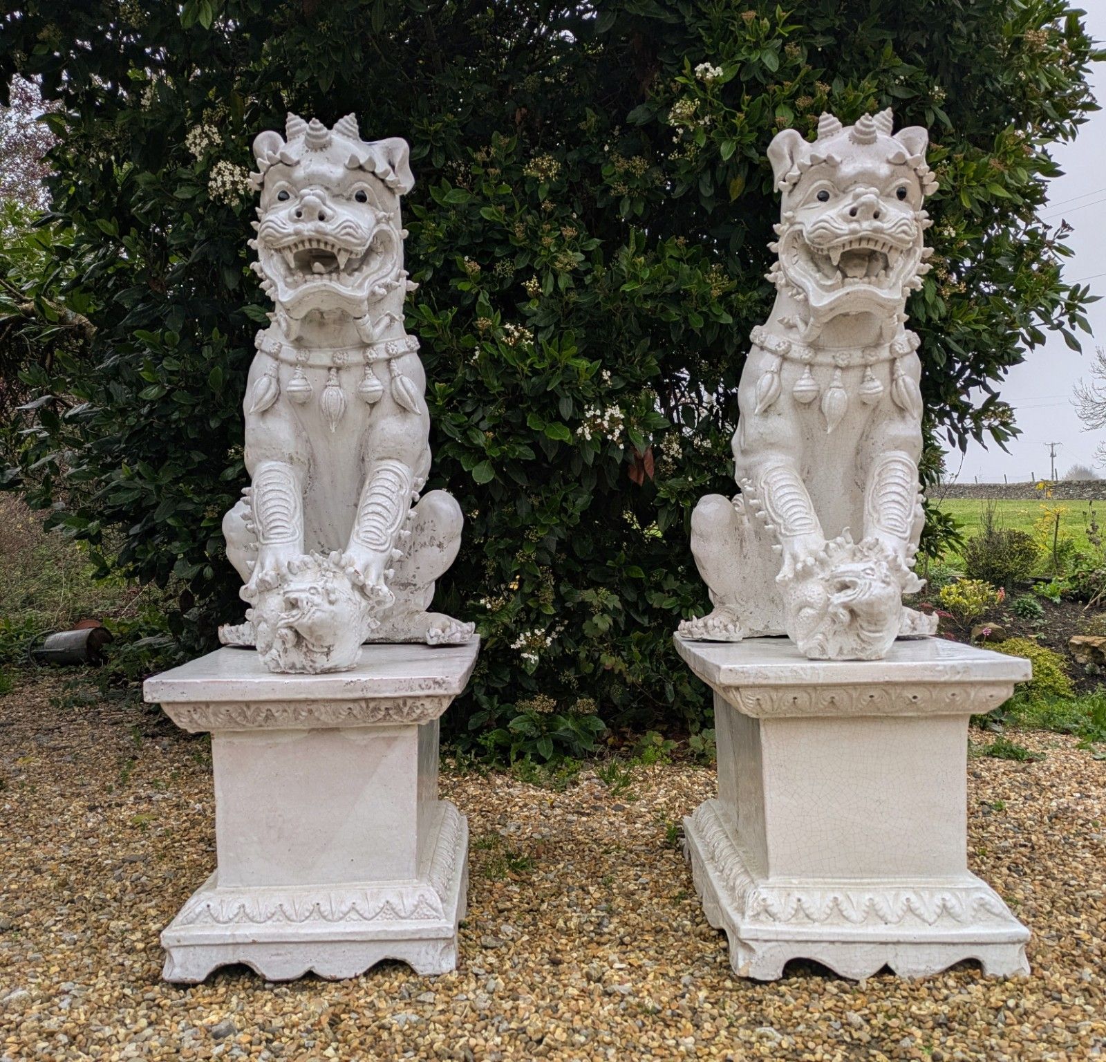 Imposing Antique Dogs Of Foe Glazed Terracotta Dragon Lions photo for sale