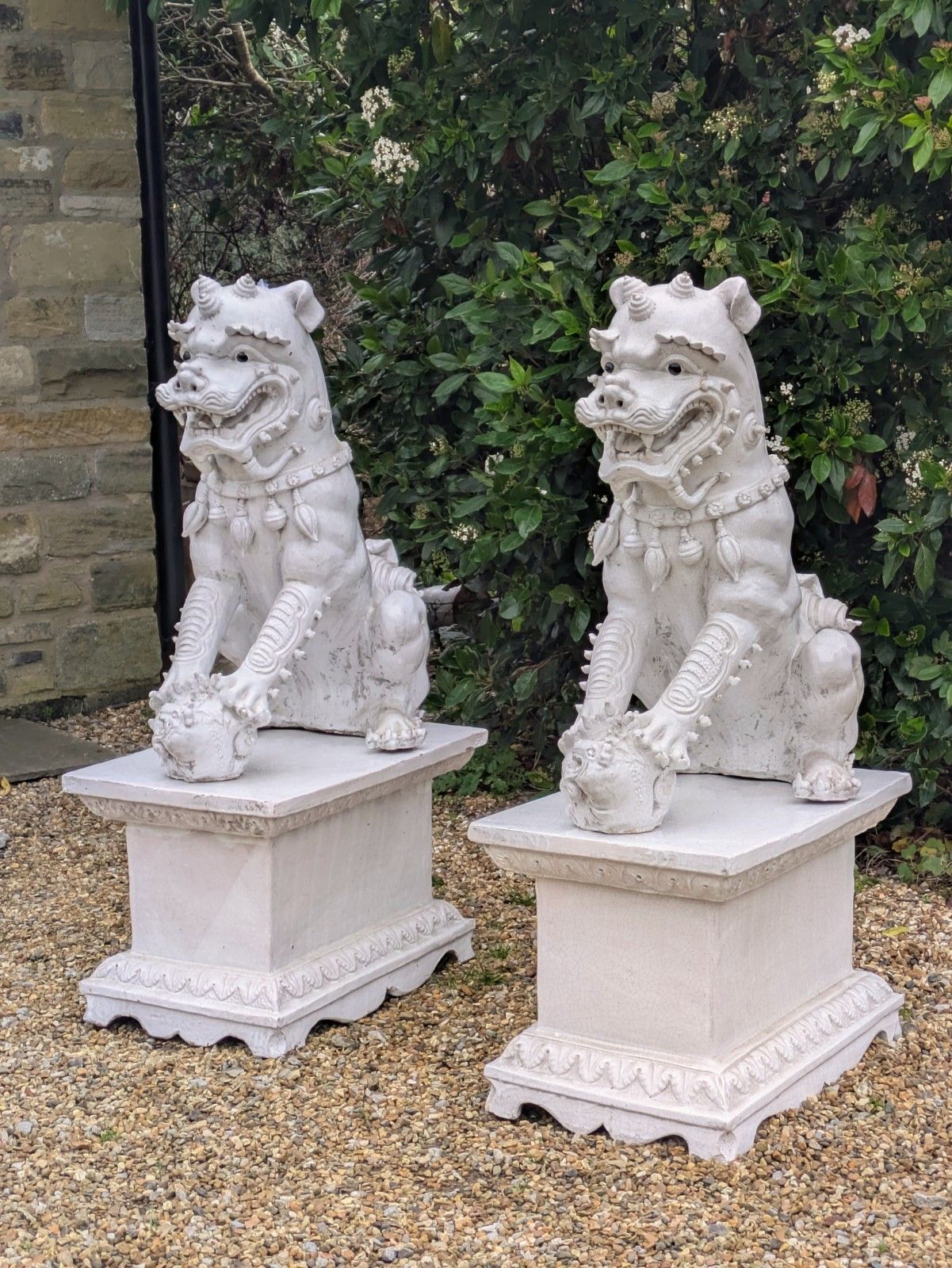 Imposing Antique Dogs Of Foe Glazed Terracotta Dragon Lions photo Art