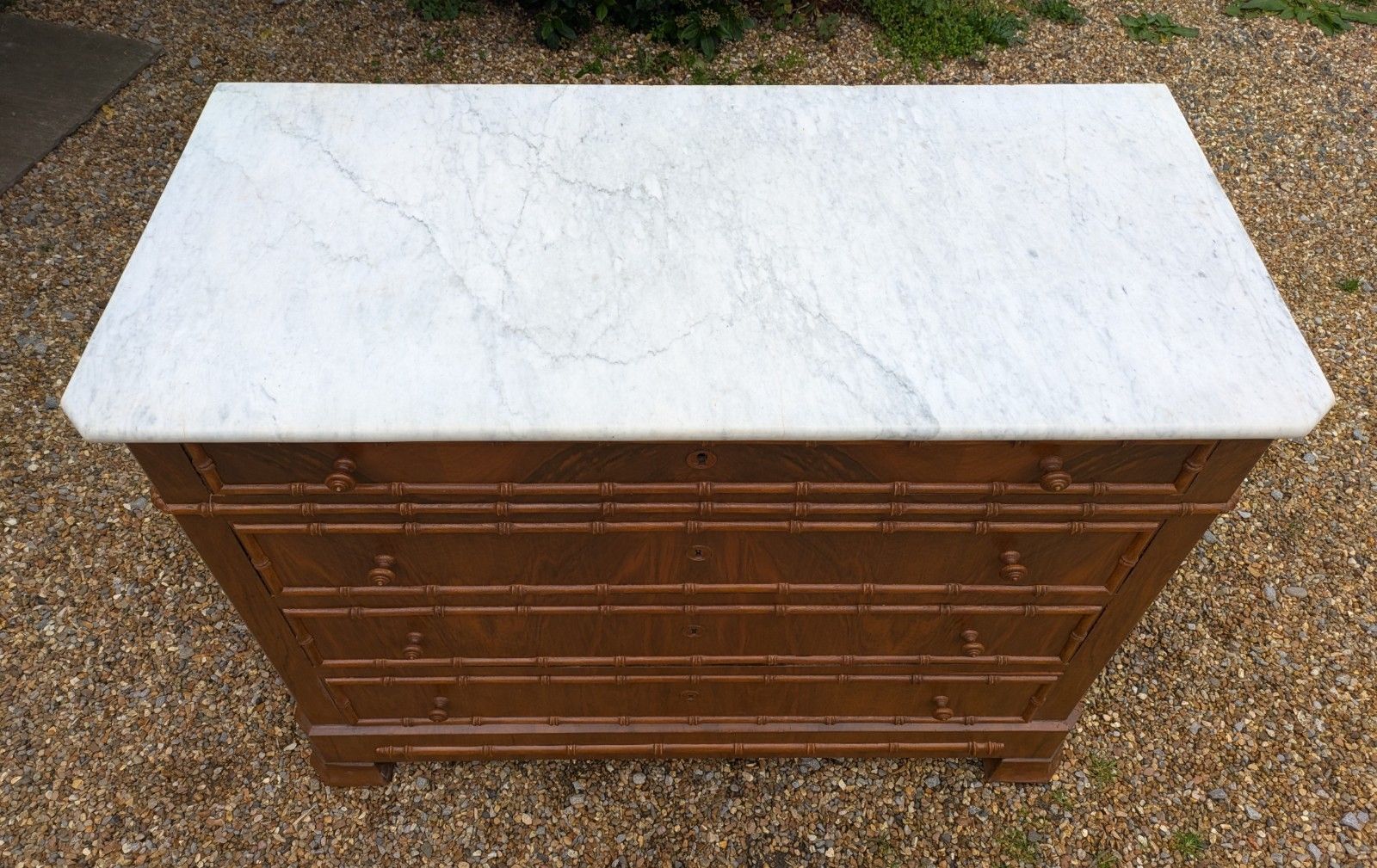 Elegant 19th Century French Walnut Faux Bamboo Commode Chest photo vinterior