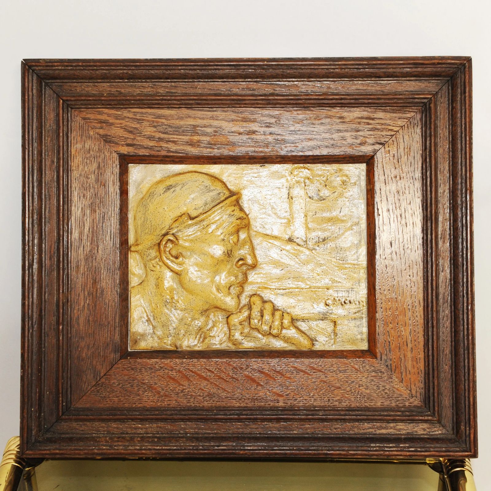 Framed Constantin Meunier, Bas Relief Of Miner, 1904, Plaster