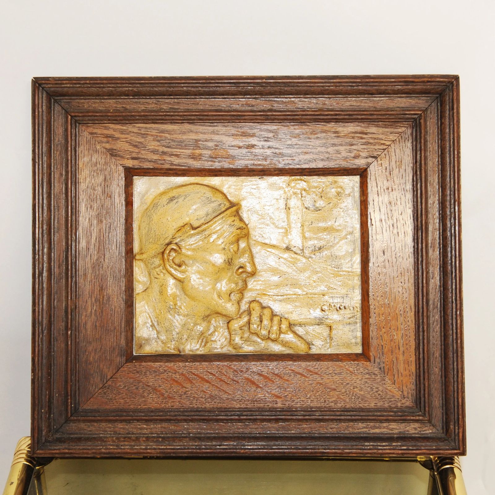 Framed Constantin Meunier, Bas Relief Of Miner, 1904, Plaster photo furniture