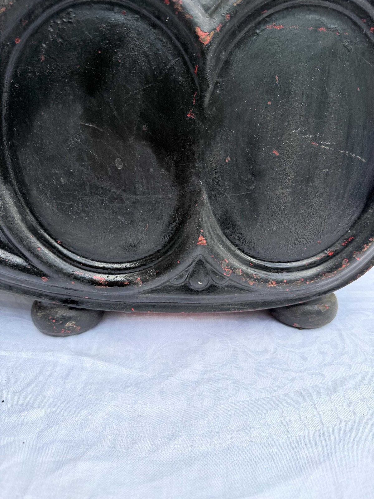 Home Fixtures Antique Black Painted Victorian Coal Scuttle With Dog Motif And Shovel — Possibly Central European Metal Fireplace Coal Bucket And Shovel photo