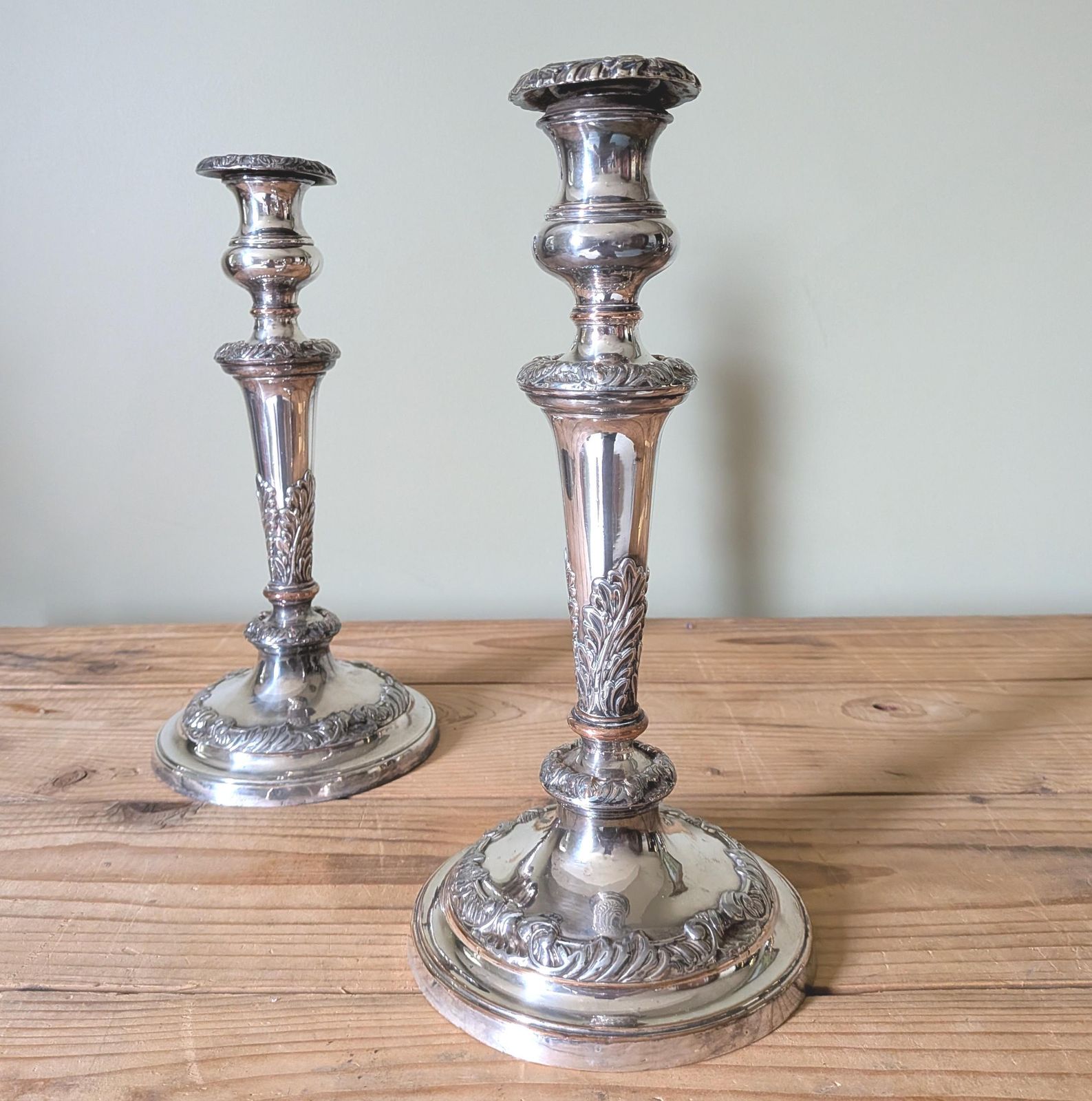 A Pair Of Antique Old Sheffield Plate English Silver Plate Candle Sticks Or Candlesticks Candle Holder C1880 photo 125.0