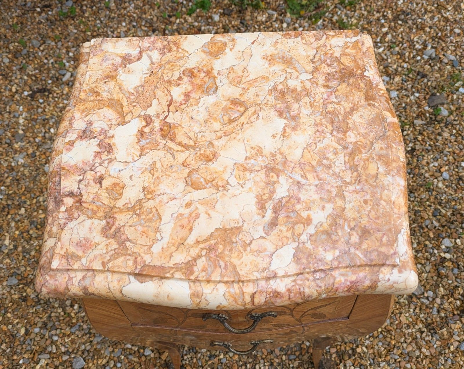 Good Pair Antique French Inlaid Bedside Cabinets Marble Tops photo for sale