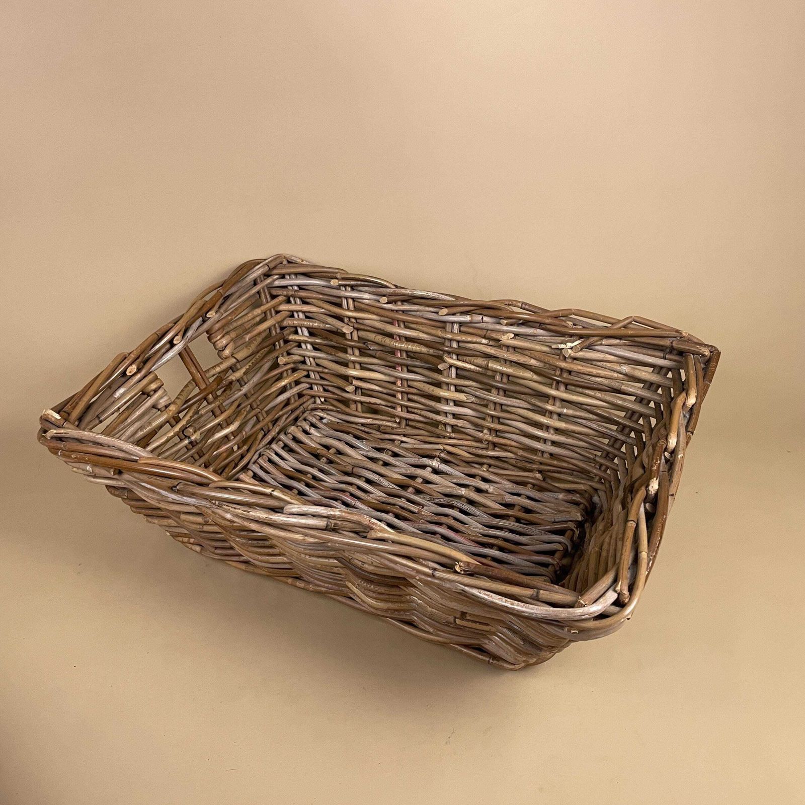 Set Of 2 Rectangle Basket Woven Wicker Vintage Log Storage Handles Wooden Cottage Farmhouse Medium Logs Fireside Brown Sturdy Under Bed photo buy