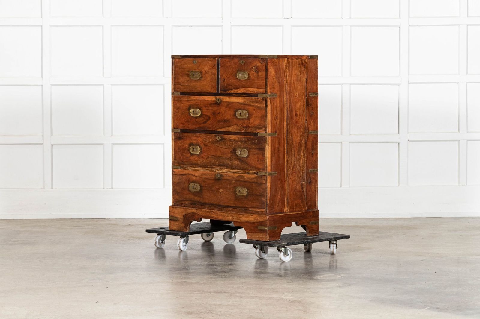 19thc English Walnut Campaign Chest Drawers photo for sale