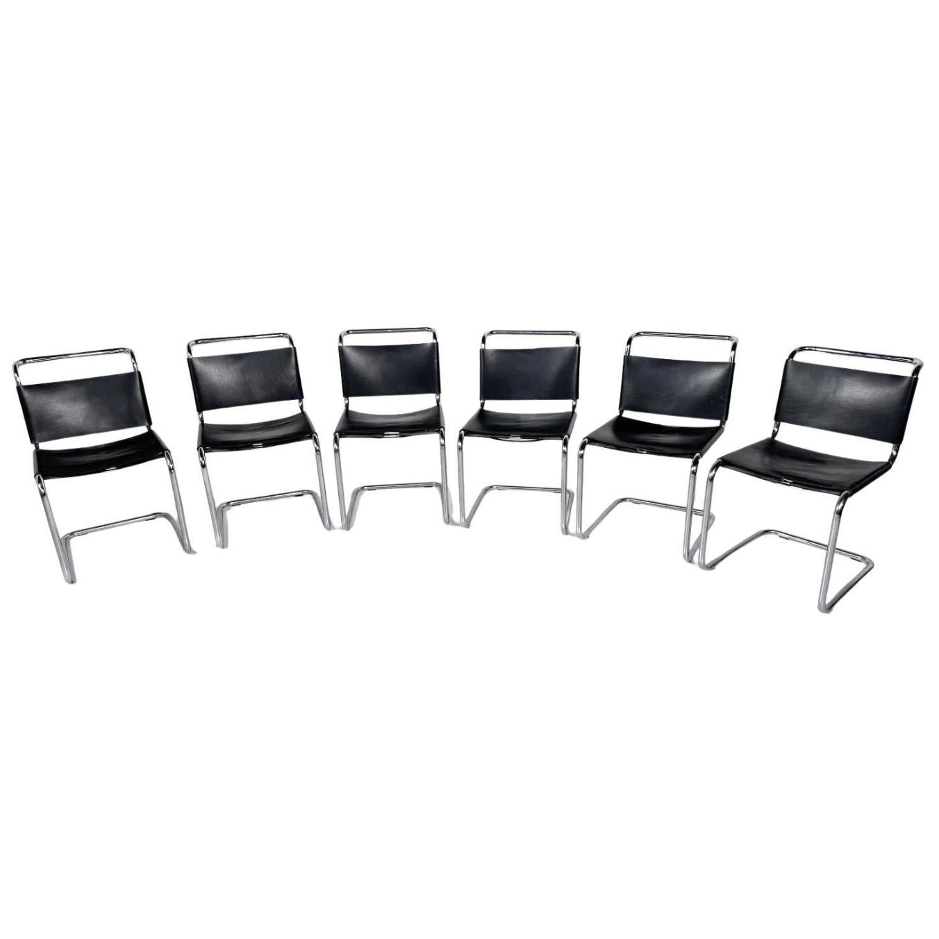 Set Of 6 Chairs Model B33 By Marcel Breuer, 1970s, Leather And Chrome