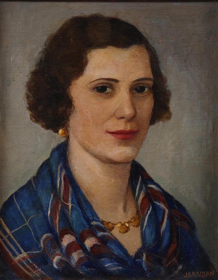 Original Swedish Oil On Panel – “Portrait Of Lilly Lundberg” By Maj Jerndahl – Vintage & Framed – 57.5 × 49.5 Cm (22.6" × 19.5") photo furniture