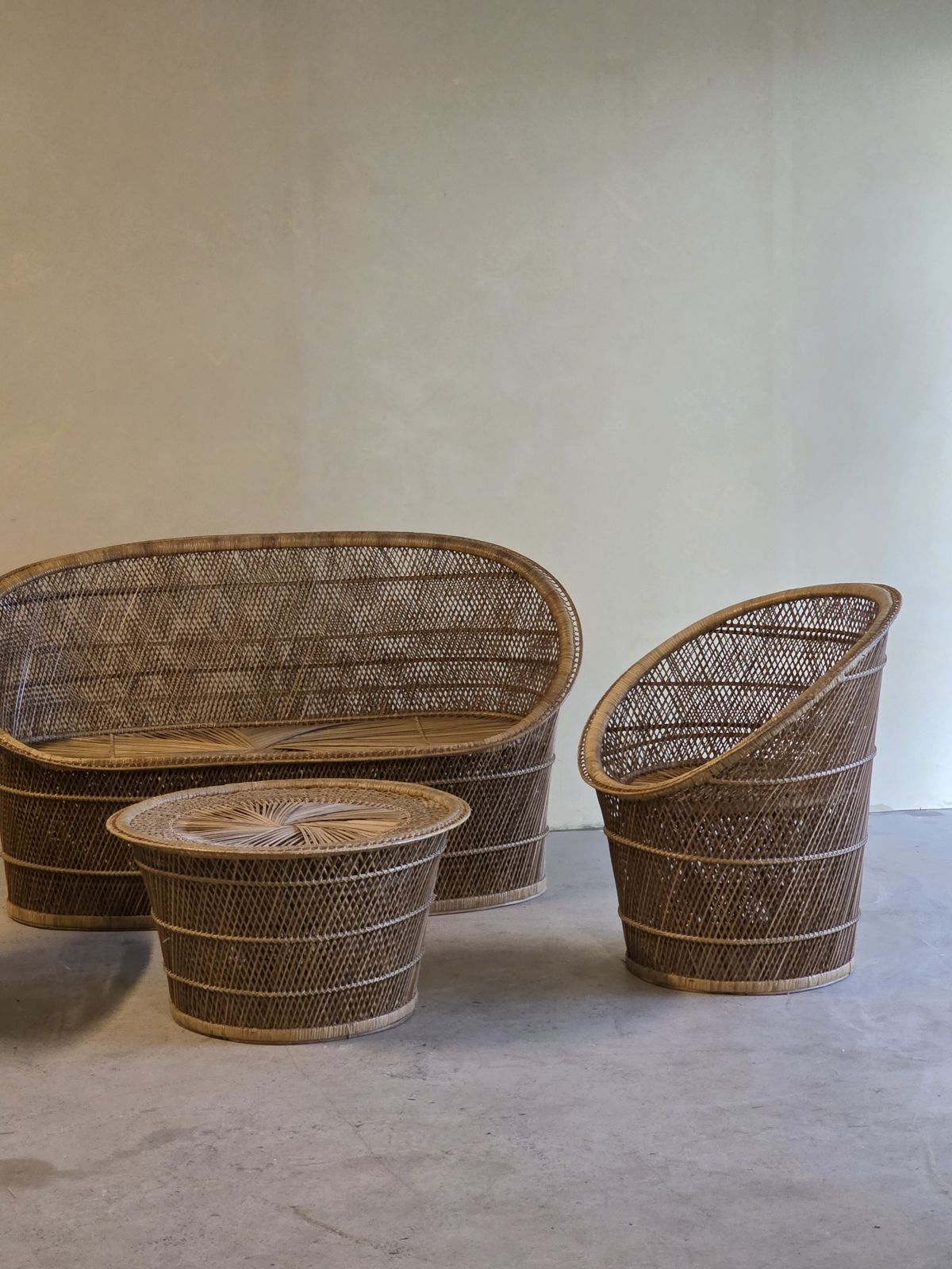 Vintage Rotan Loungeset, Ca. Jaren 1970 photo for sale