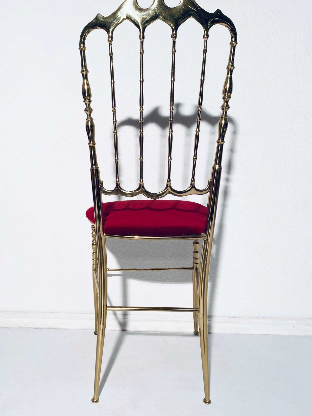 photo furniture 1950s Italian Chiavari Giuseppe Gaetano Descalzi Ornate Brass Red Velvet Chair / Vintage Decorative Side Chair / Mid Century Furniture