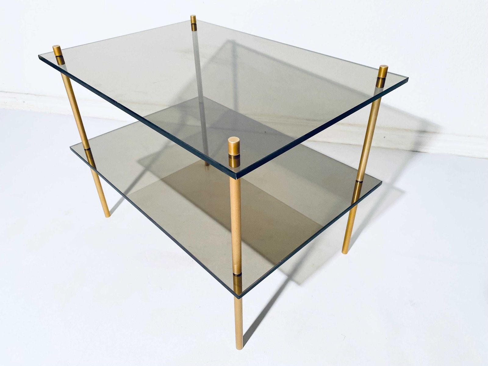 1970s Italian Gold Glass Brass Shelves Stand Sofa Table / Vintage Hollywood Regency Home Decor photo 271.0