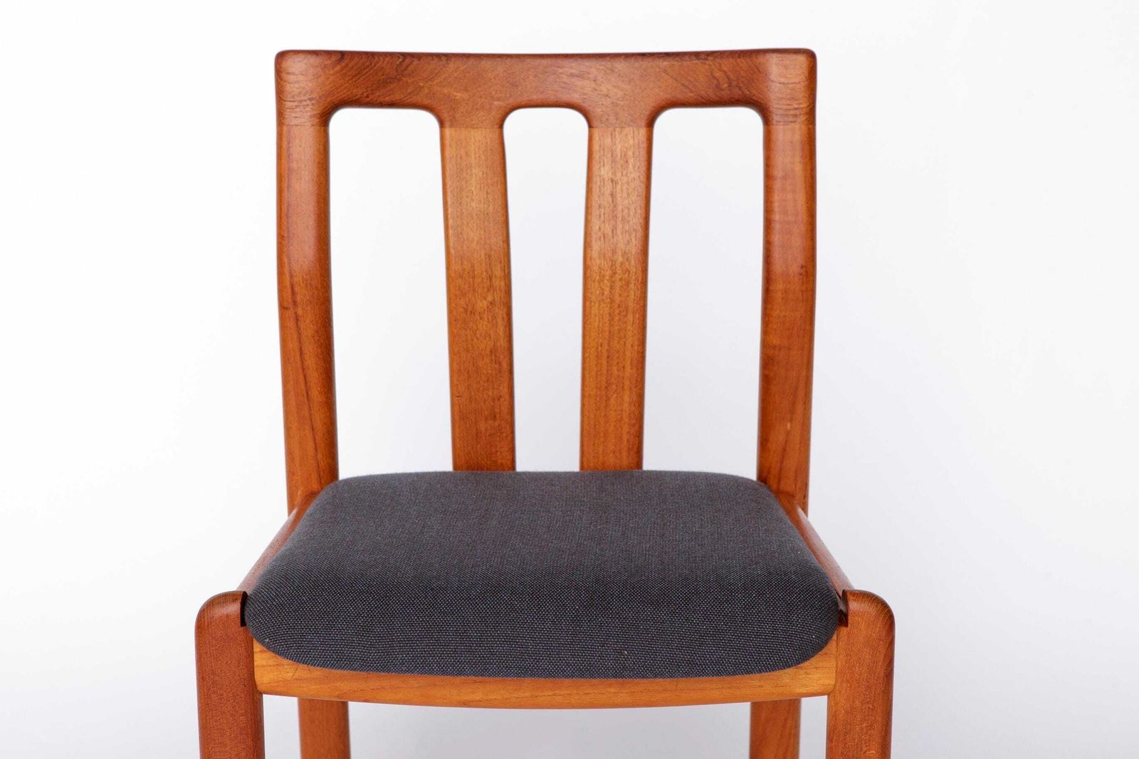 photo furniture Set Of 4 Teak Dining Chairs By Dyrlund, 1960s Danish Mid Century Modern, Restored & Reupholstered In Dark Grey Fabric