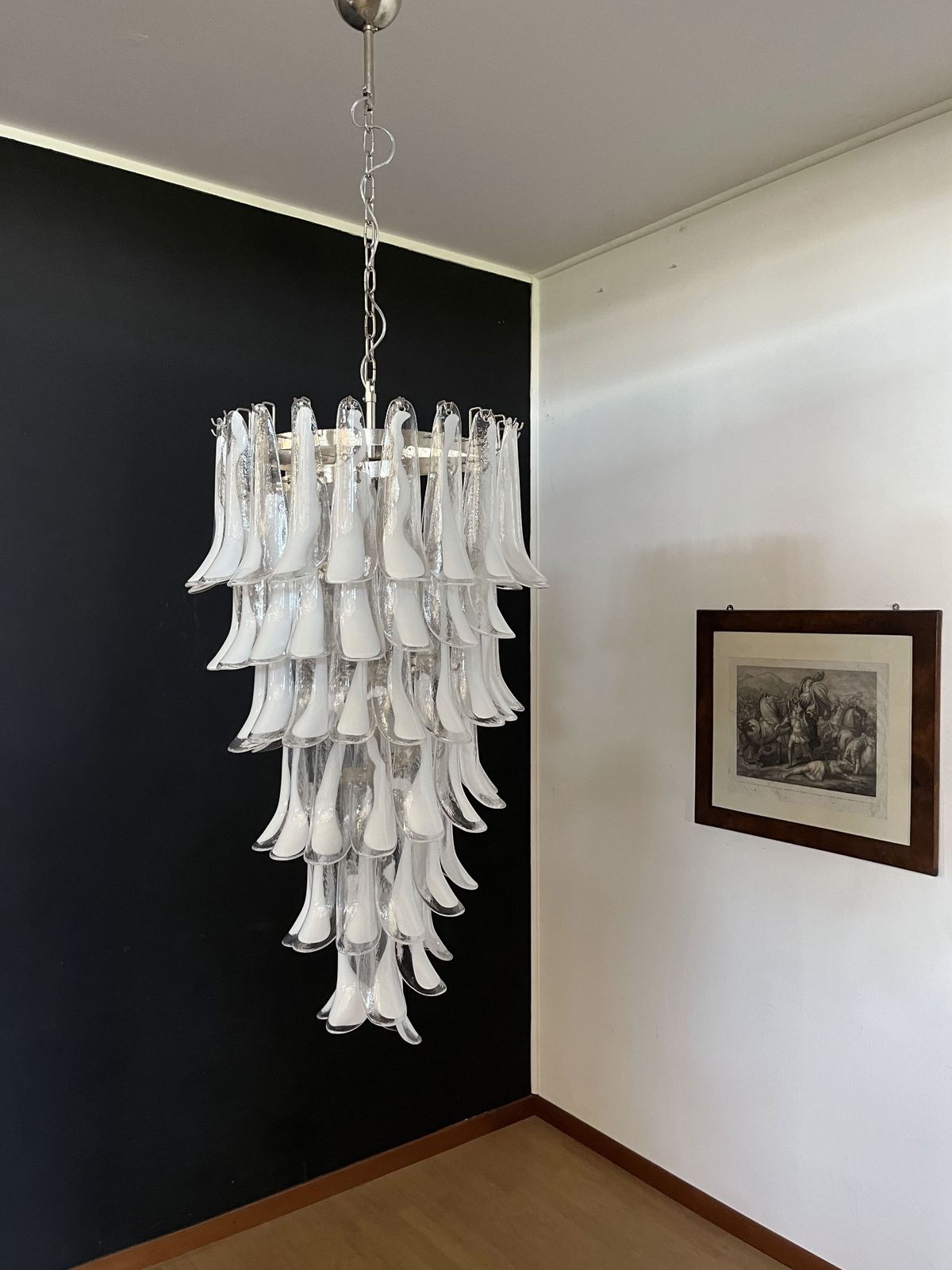 Huge Italian Murano Glass Spiral Chandelier   83 White Glass Petals photo for sale