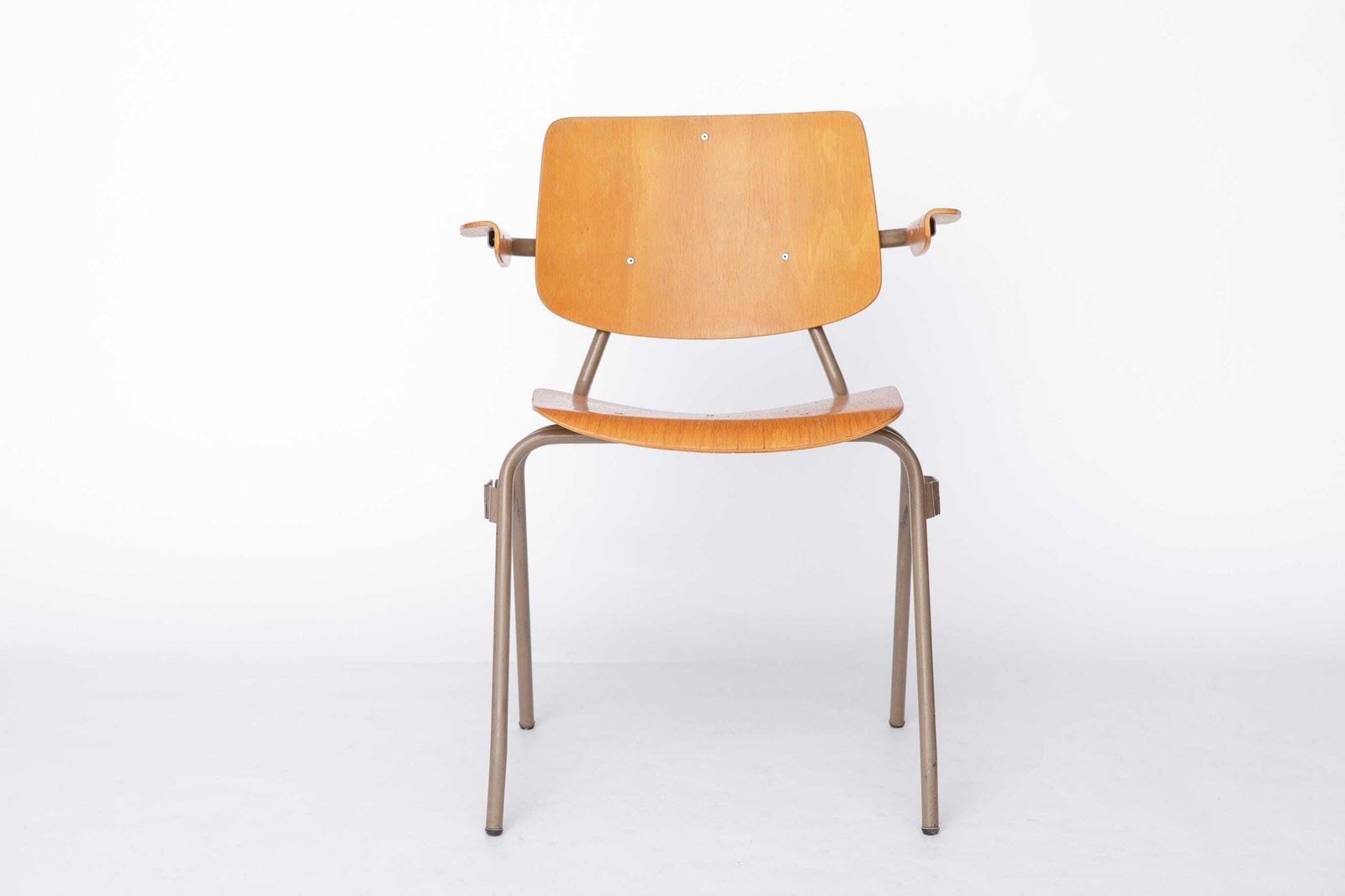 Set Of 6 Kho Liang Ie Stackable Chairs – Car Katwijk, 1950s Mid Century Modern, Beech Plywood & Metal, Dutch Design Vintage Chairs photo for sale