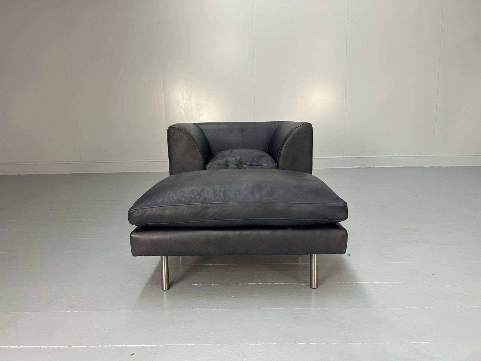 Scp “Woodgate” Armchair & Footstool/Ottoman – In Navy Blue Leather