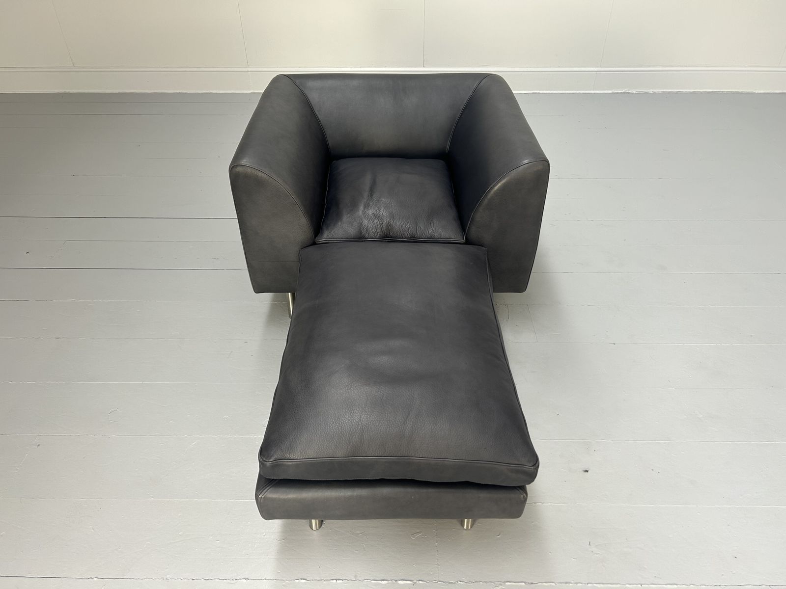 Scp “Woodgate” Armchair & Footstool/Ottoman – In Navy Blue Leather photo buy