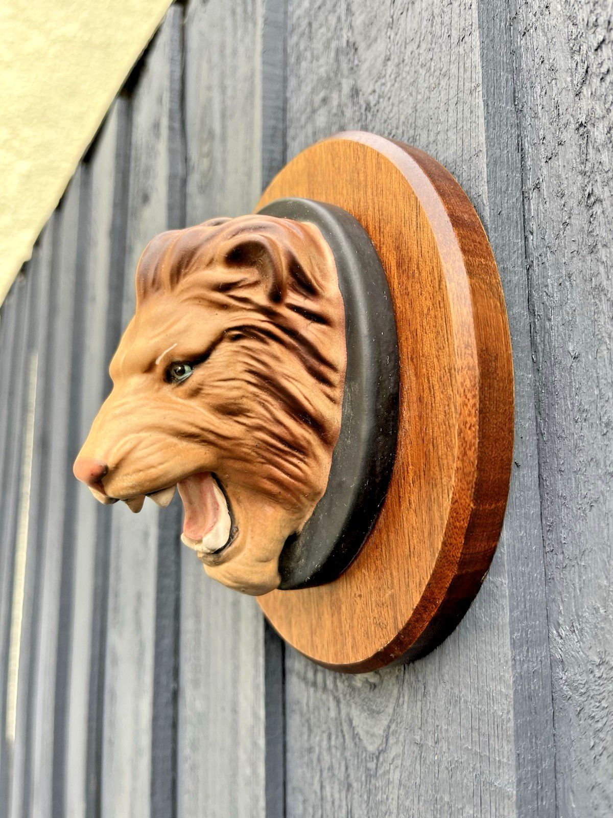Rare Beswick Matt Lion Mask Head Wall Plaque Teak Mounted Wild Animals Series photo vinterior