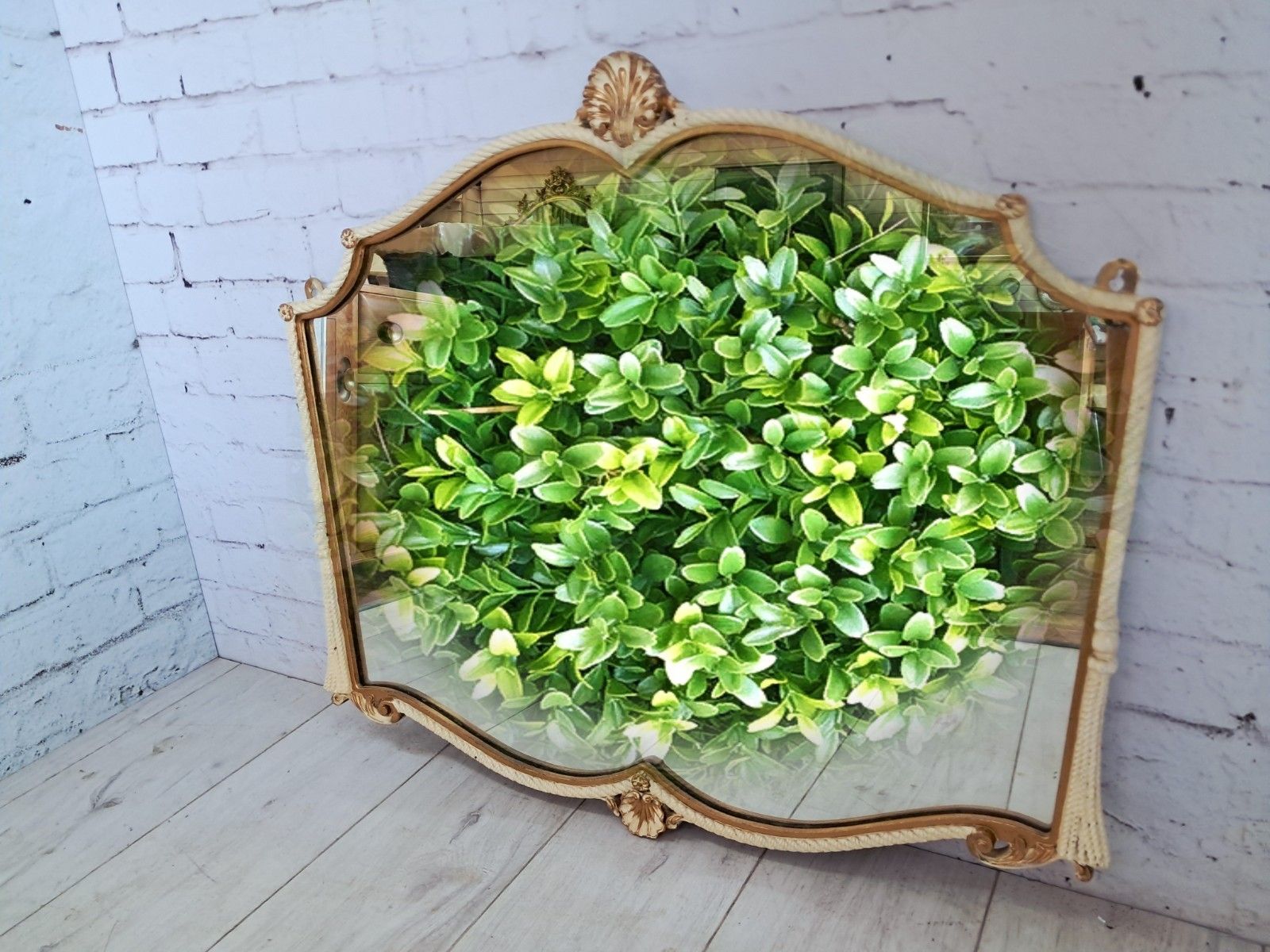 Antique Mirror French Louis Style Cream Gold Gilt Vintage Wall Mirror 1960 photo for sale