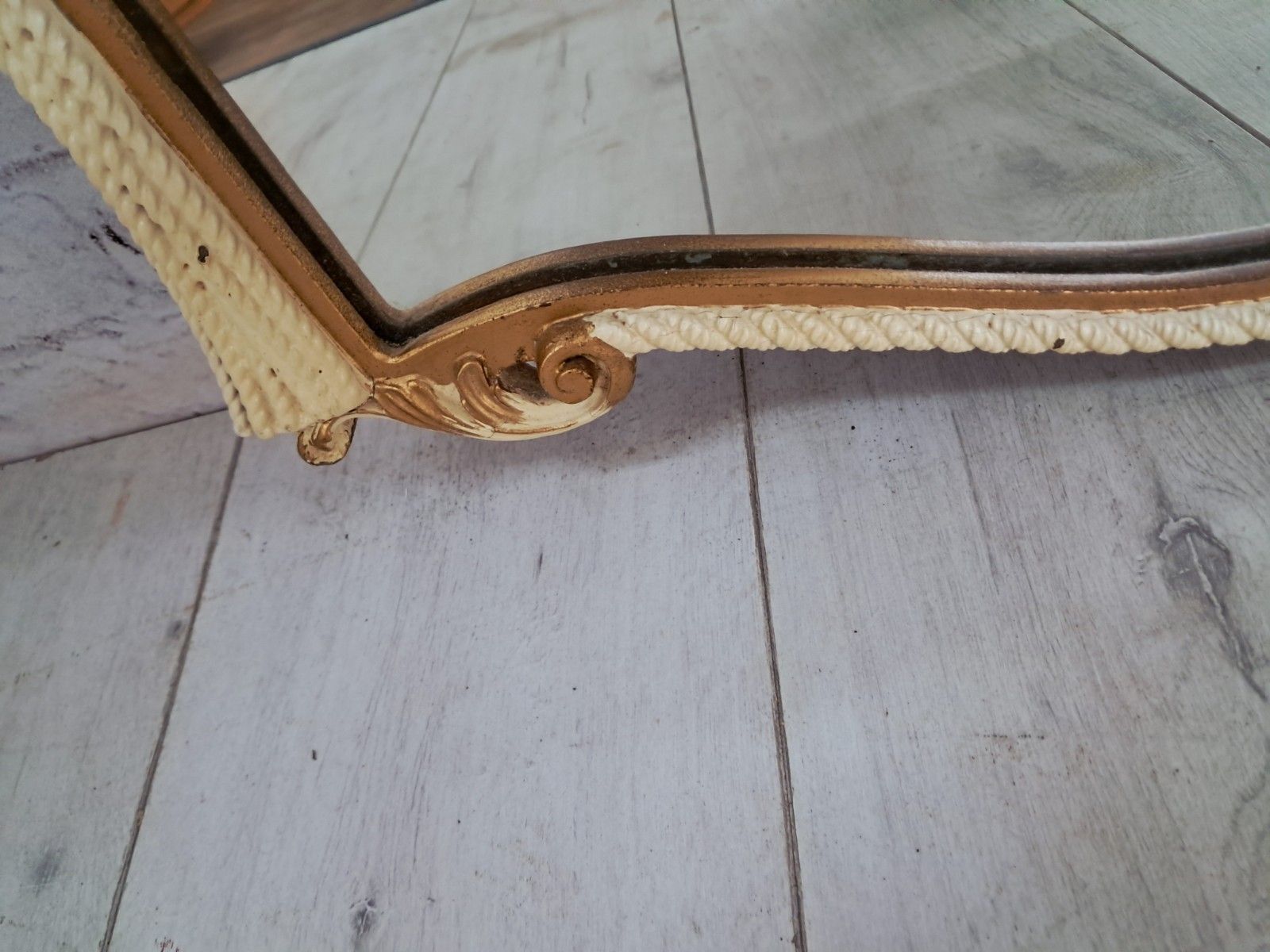 photo for sale Antique Mirror French Louis Style Cream Gold Gilt Vintage Wall Mirror 1960