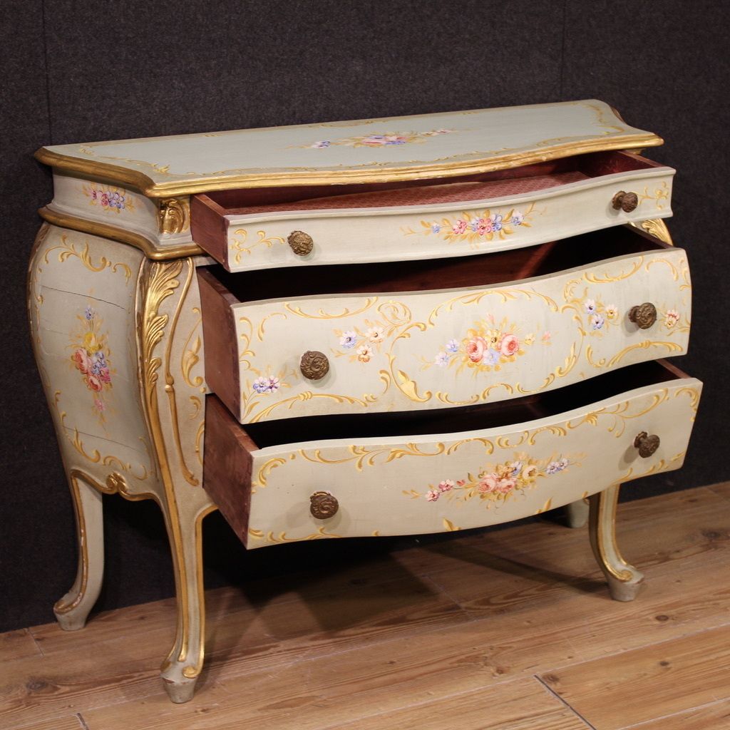 Venetian Lacquered, Painted And Gilded Dresser From The 20th Century photo furniture
