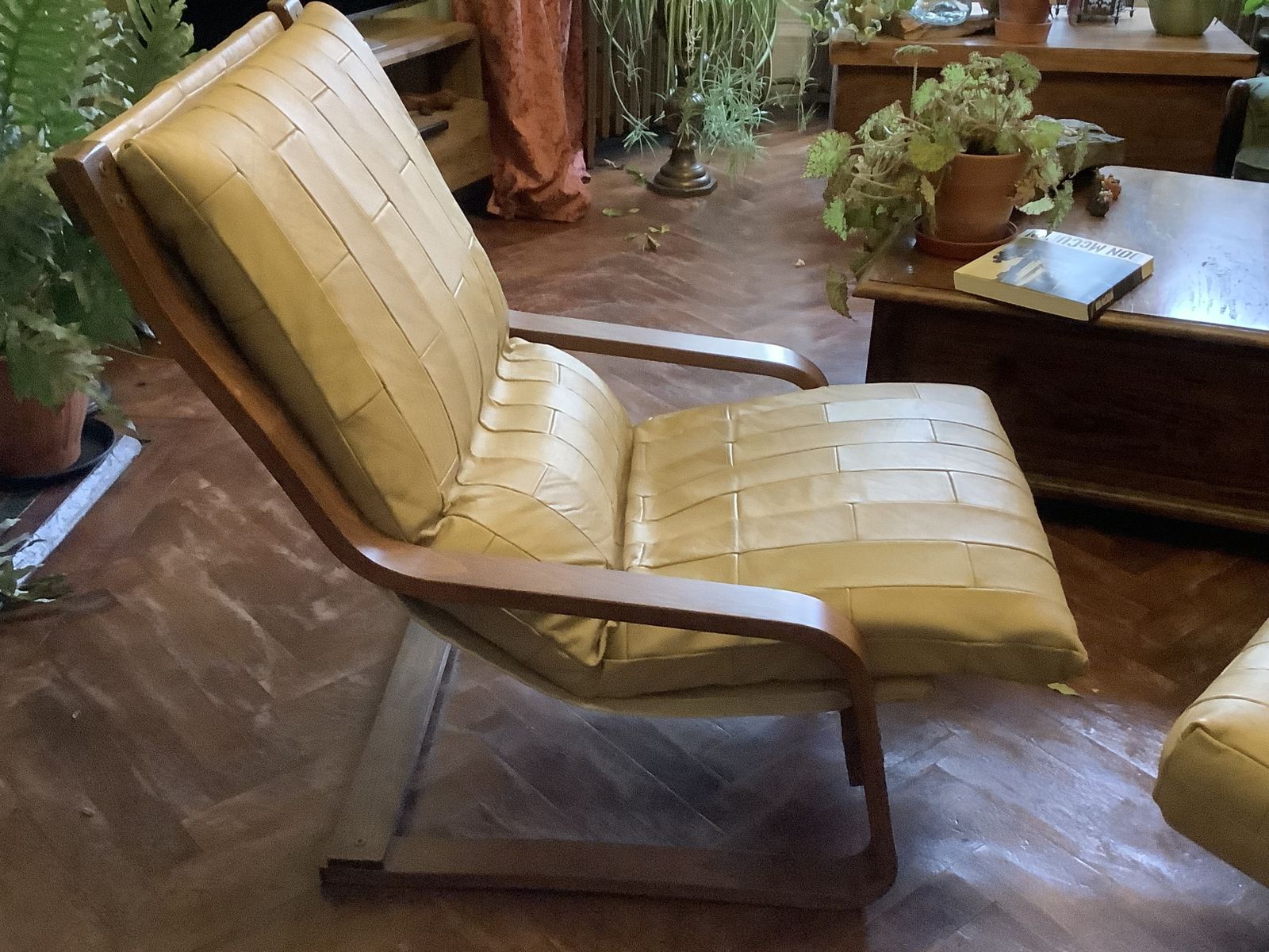 Vintage Leather & Bentwood Cantilever Chair With Leg Rest photo for sale