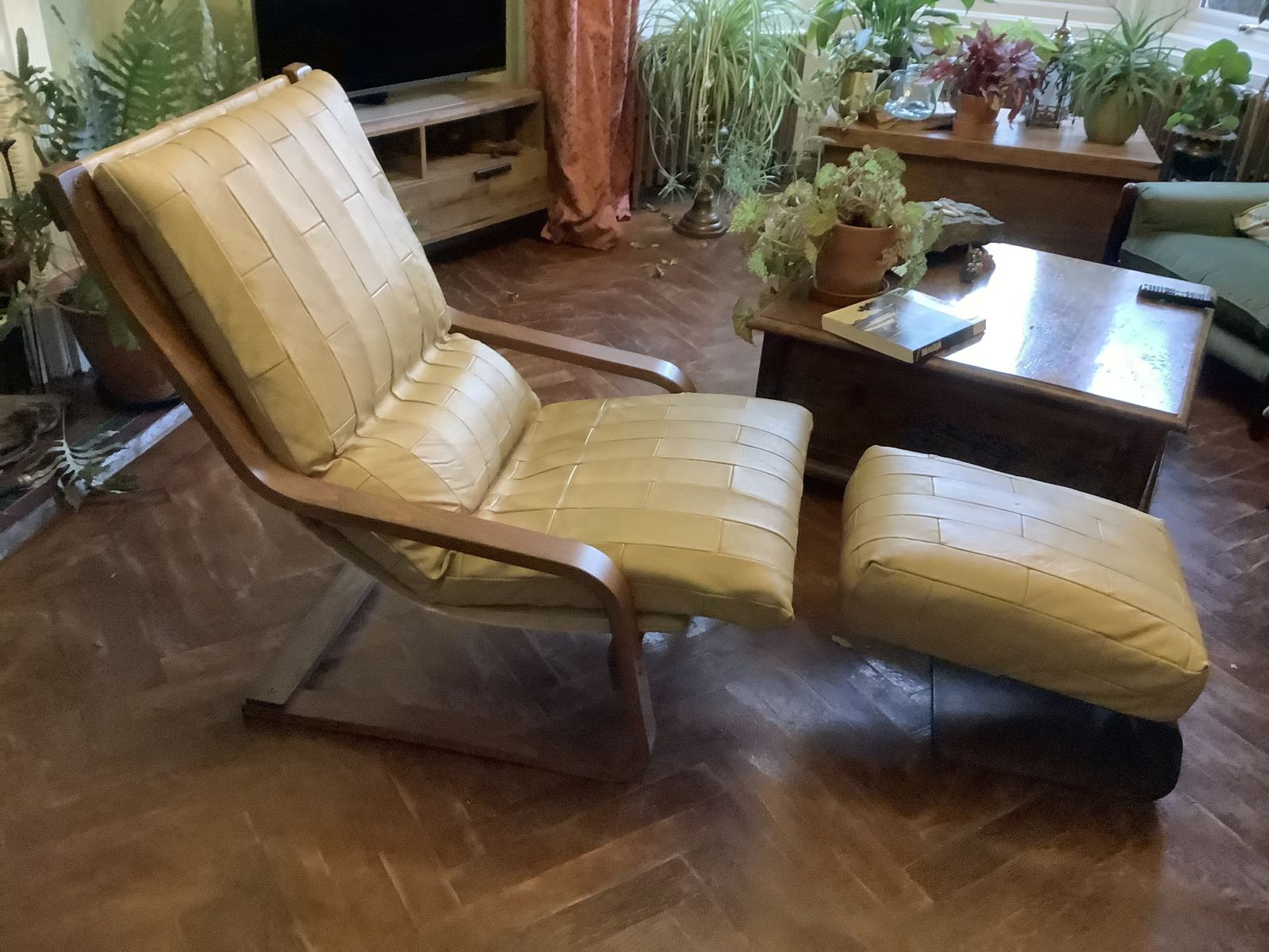 Vintage Leather & Bentwood Cantilever Chair With Leg Rest photo vinterior