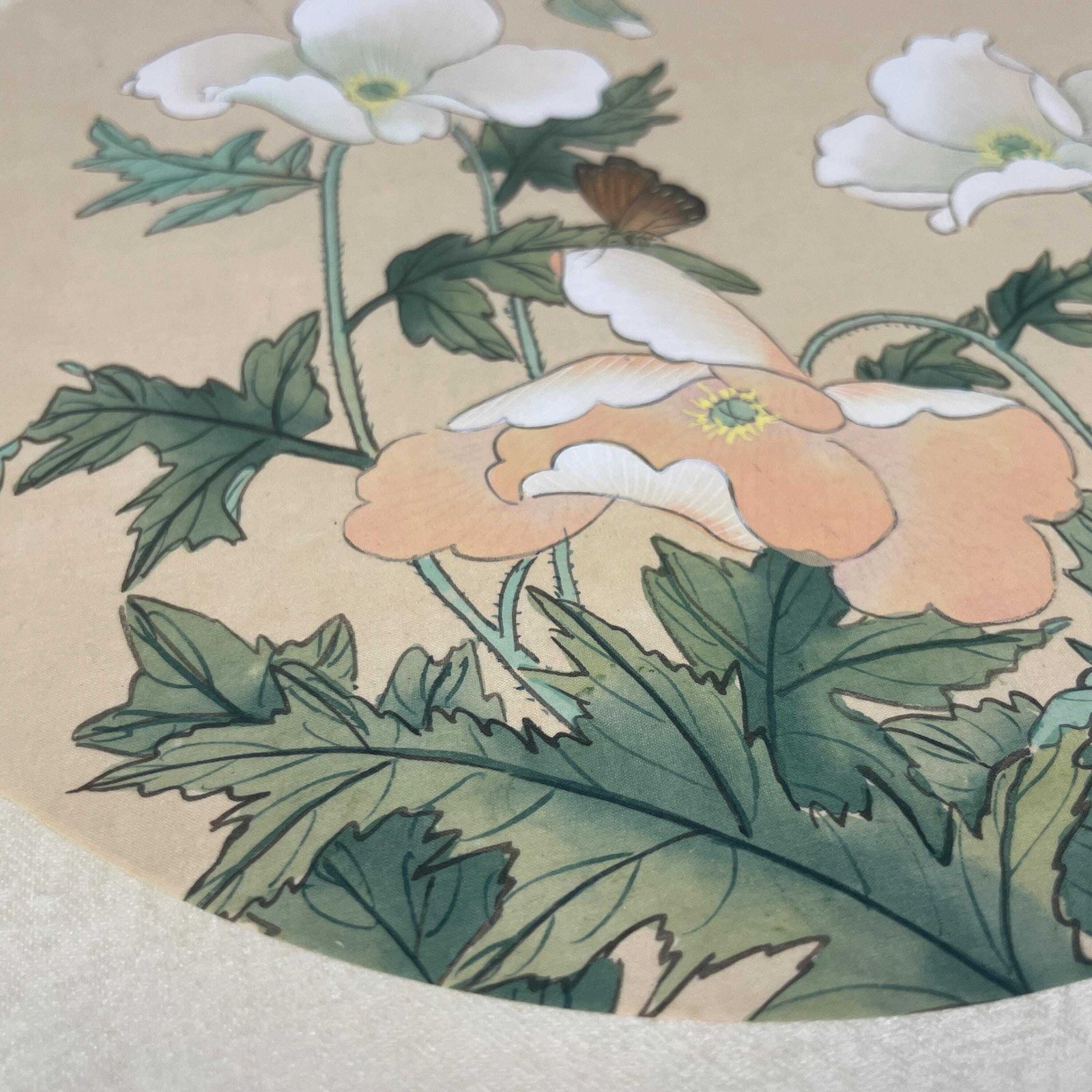 Two Oriental Hand Painted On Silk Paintings Flowers Butterflies Floral Bamboo Shaped Frame Set Of 2 Pair Wall Hangings Vintage Antique photo vintage