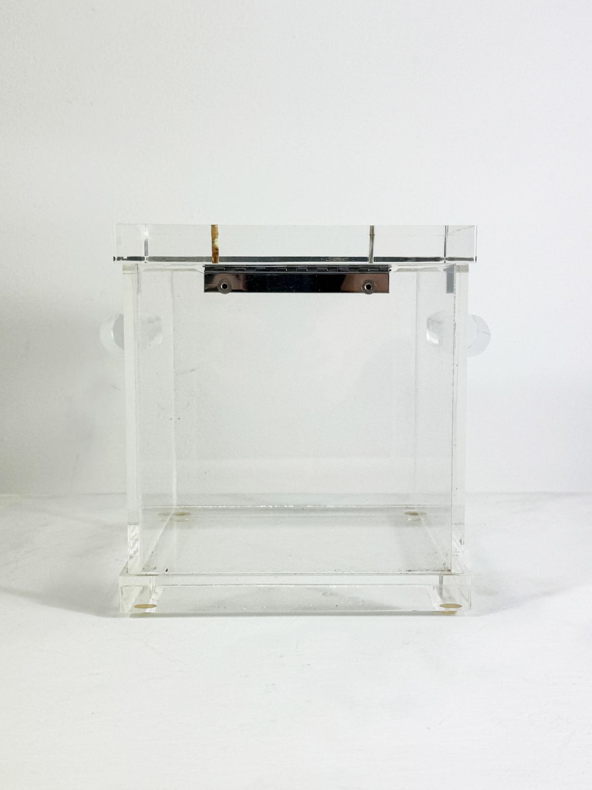 1970's Vintage Italian Lucite Cube Box Chrome Hinged Lid Alessandro Albrizzi photo for sale