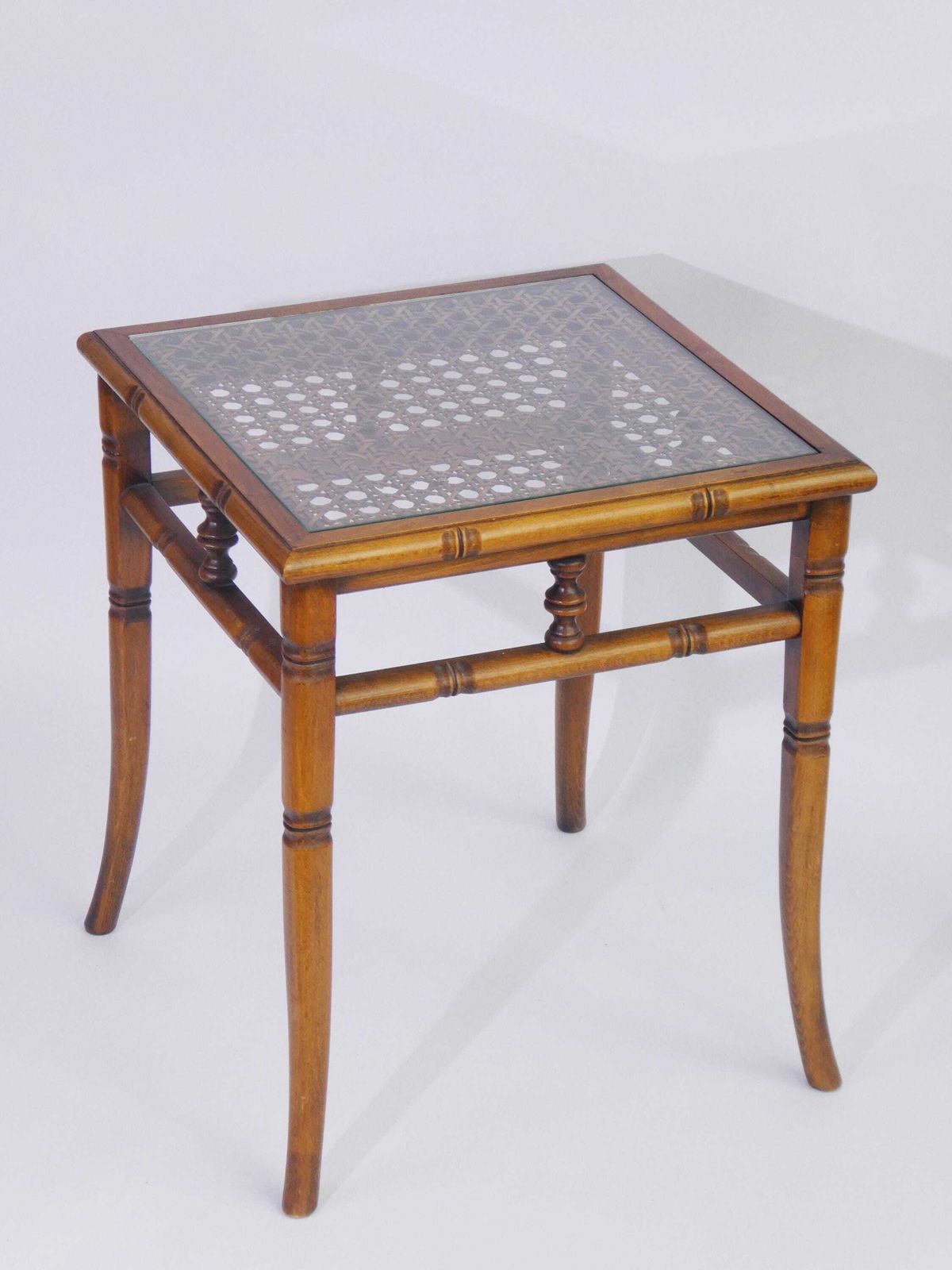 Faux Bamboo Wooden Side Table With Glass Top, English Vintage Coffee Table photo Furniture