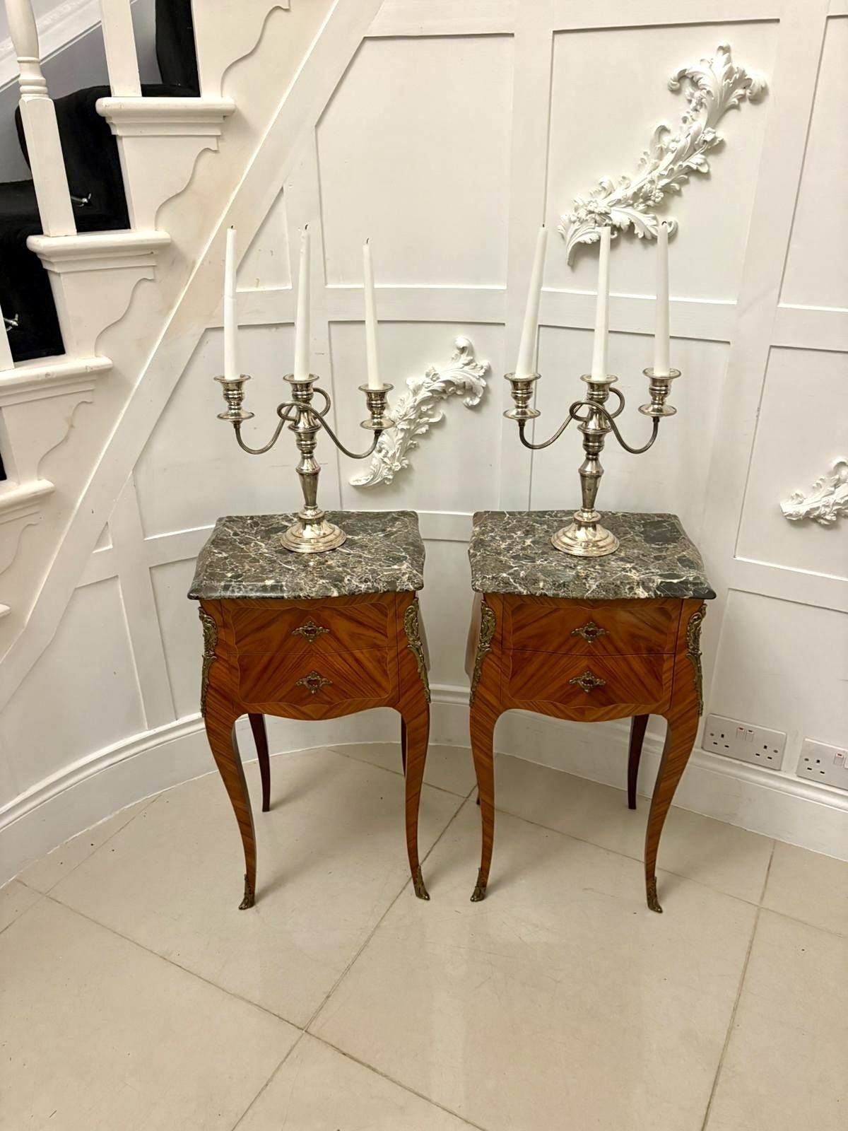Antique Pair Of Quality French Marble Top Side Cabinets photo vinterior