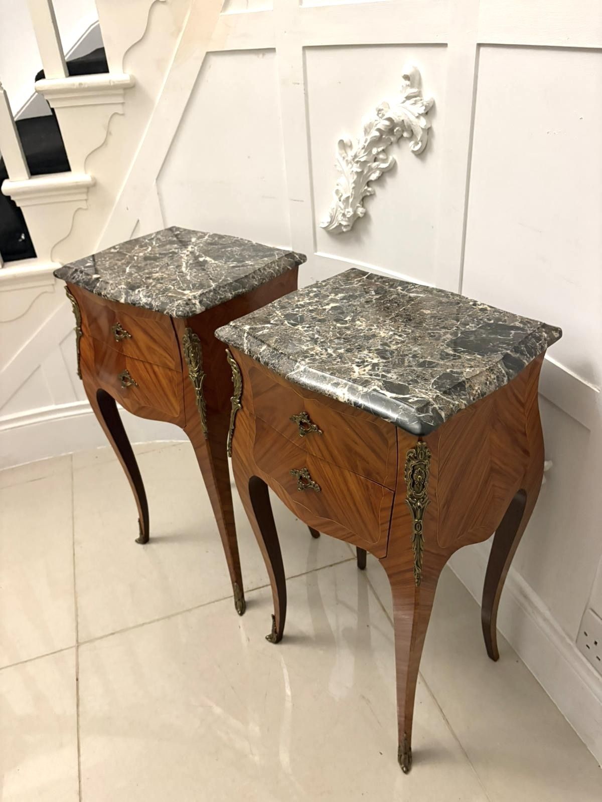 photo for sale Antique Pair Of Quality French Marble Top Side Cabinets