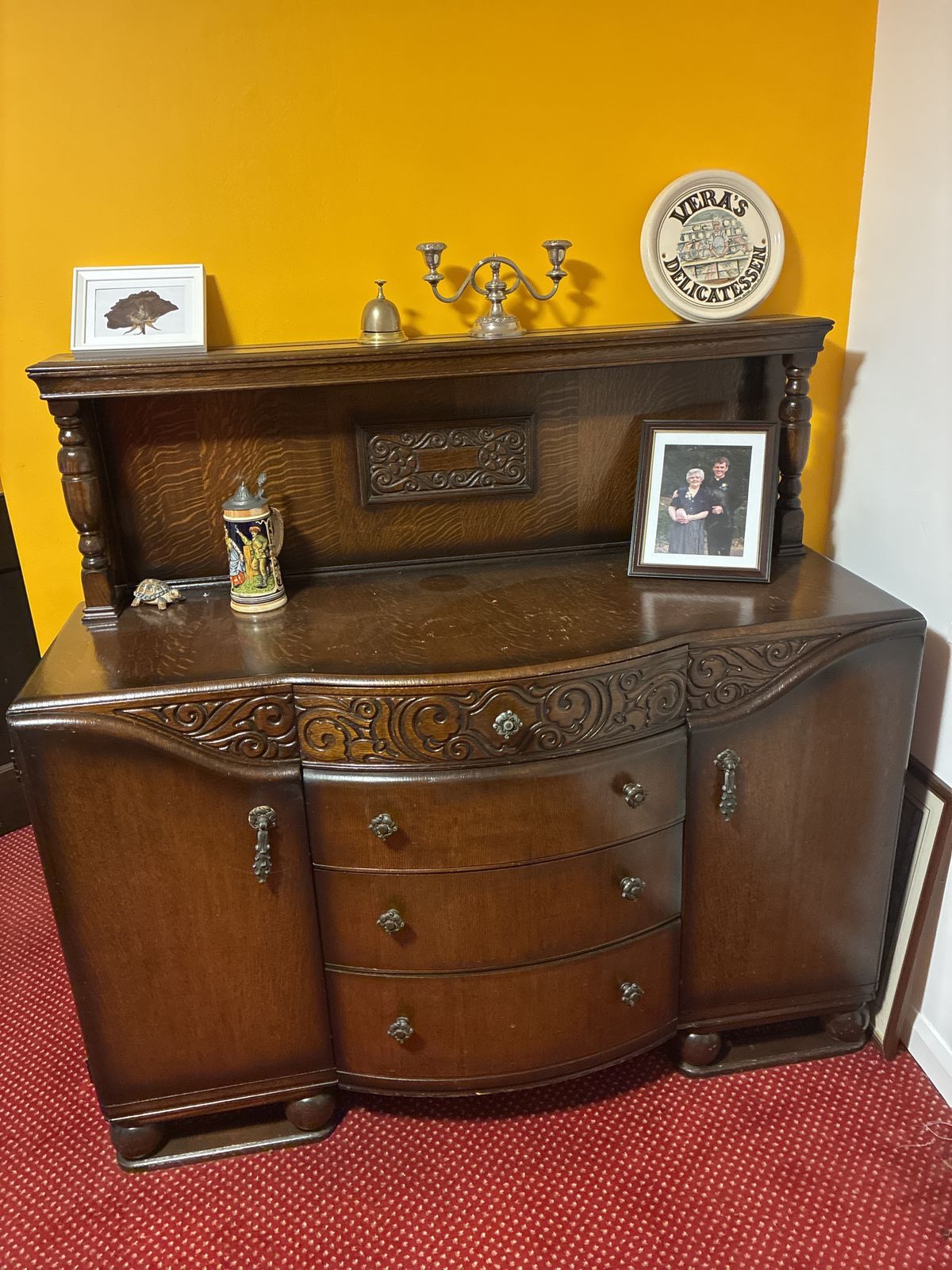 Sideboard With 4 Drawers And 2 Cupboards. Part Carved Fascia photo for sale
