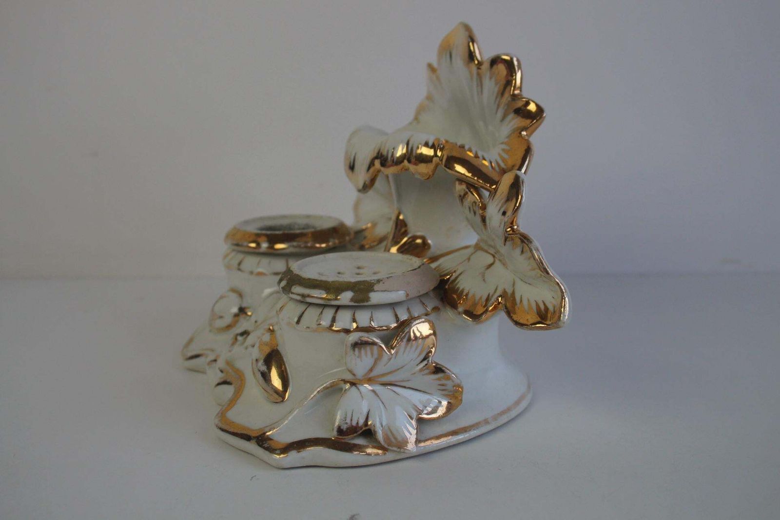 Antique Rare Porcelain Inkwell, Hand Painted, Gilded, Circa 1900's. photo Home Decor
