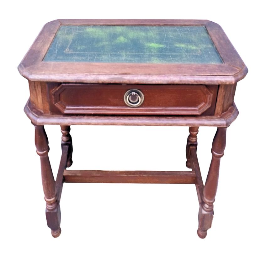 Classic Mahogany Inlaid Leather Lamp Table With Single Drawer