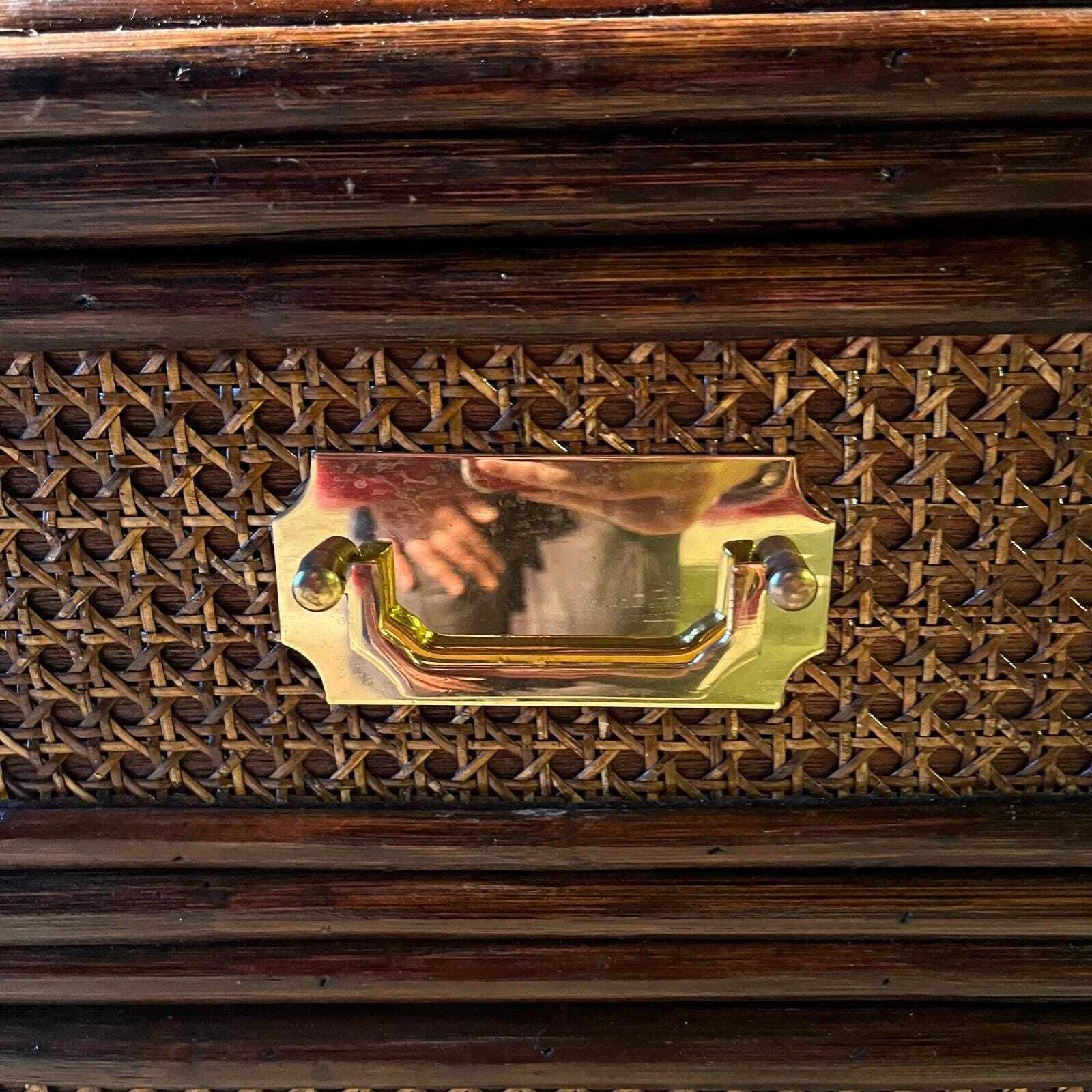 A Dark Cane Covered Bedside Cabinet With 3 Drawers And Brass Handles photo Furniture