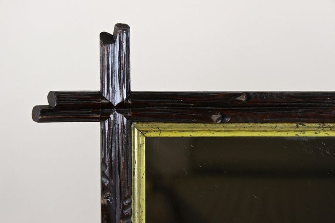 19th Century Black Forest Rustic Mirror, Gilt Bars   Hand Carved, At Ca. 1880 photo for sale