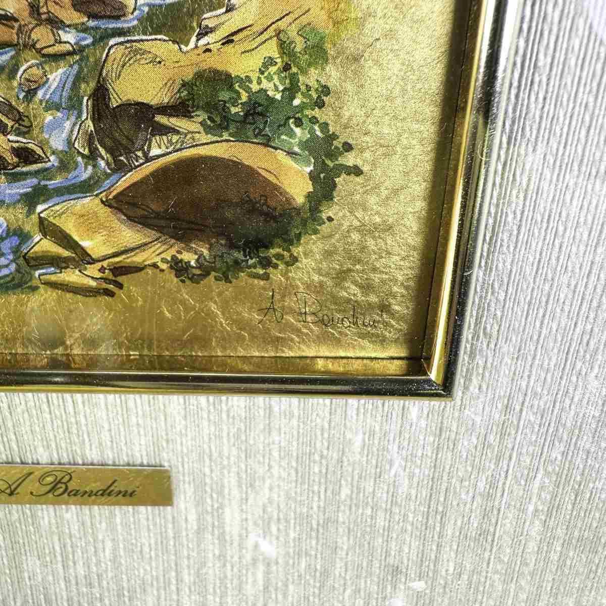 Pair Of Chromolithography Paintings On 23 Kt Gold Leaf, A.Bandini photo vinterior