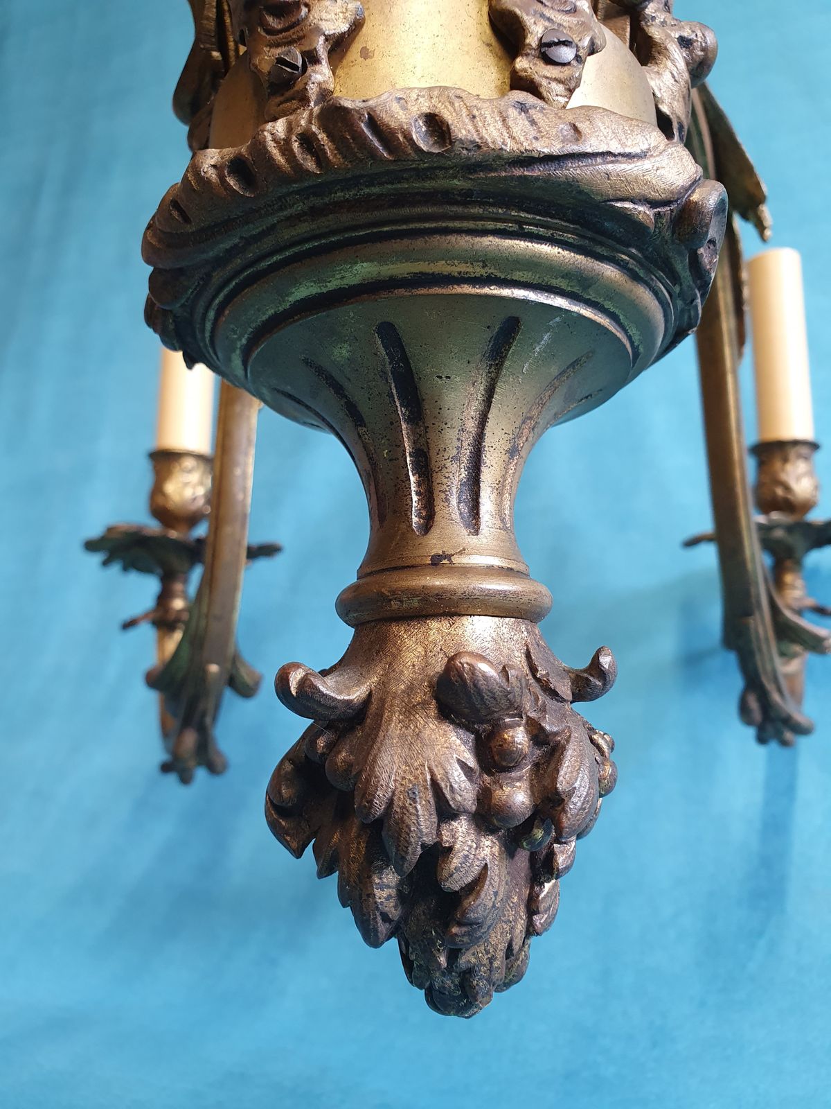 6 Arm Large Brass Chandelier French 30" photo vintage