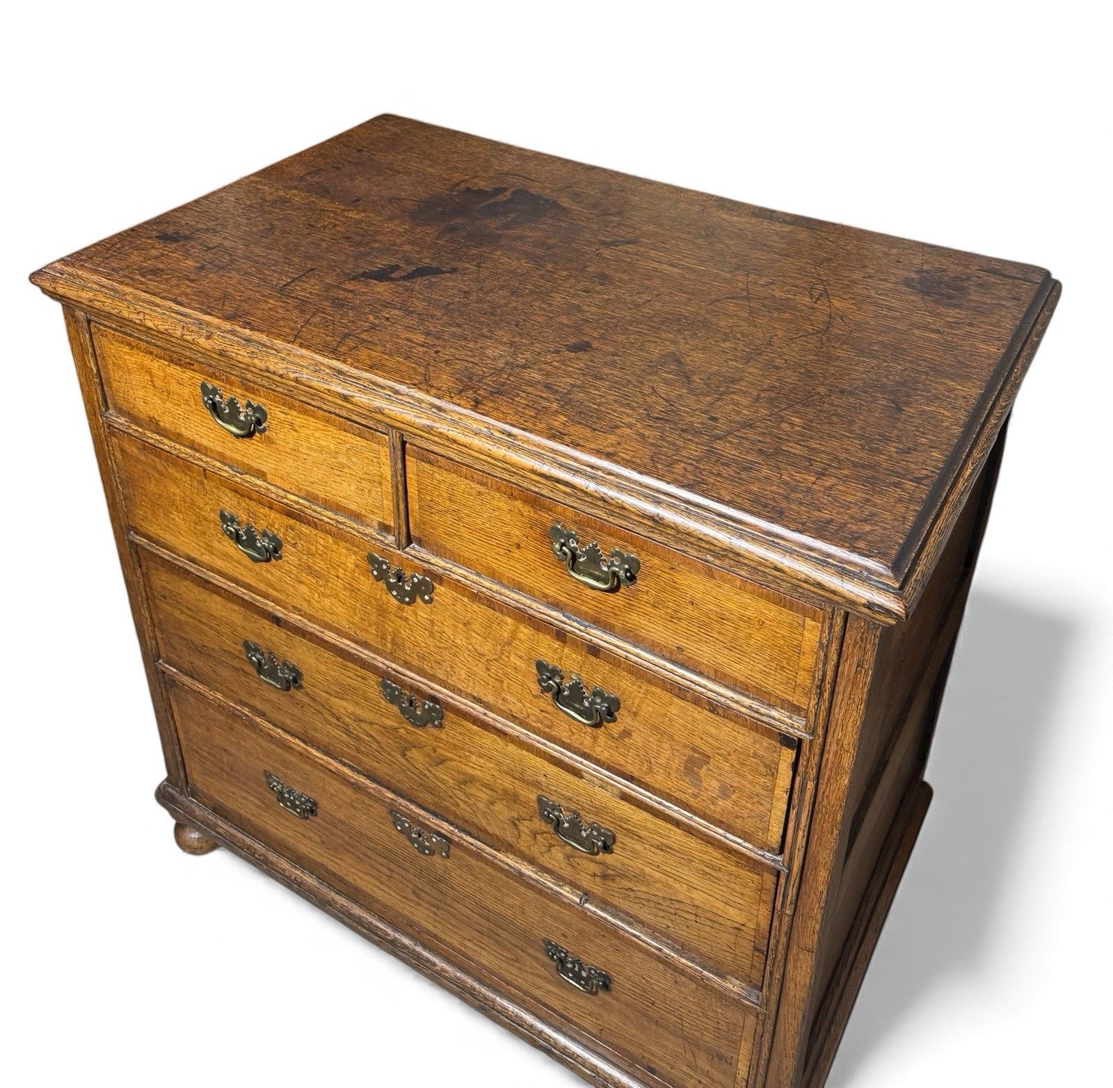 Antique William And Mary Oak Chest Of Drawers Cross Banded Provincial Chest Rare photo 1495.0