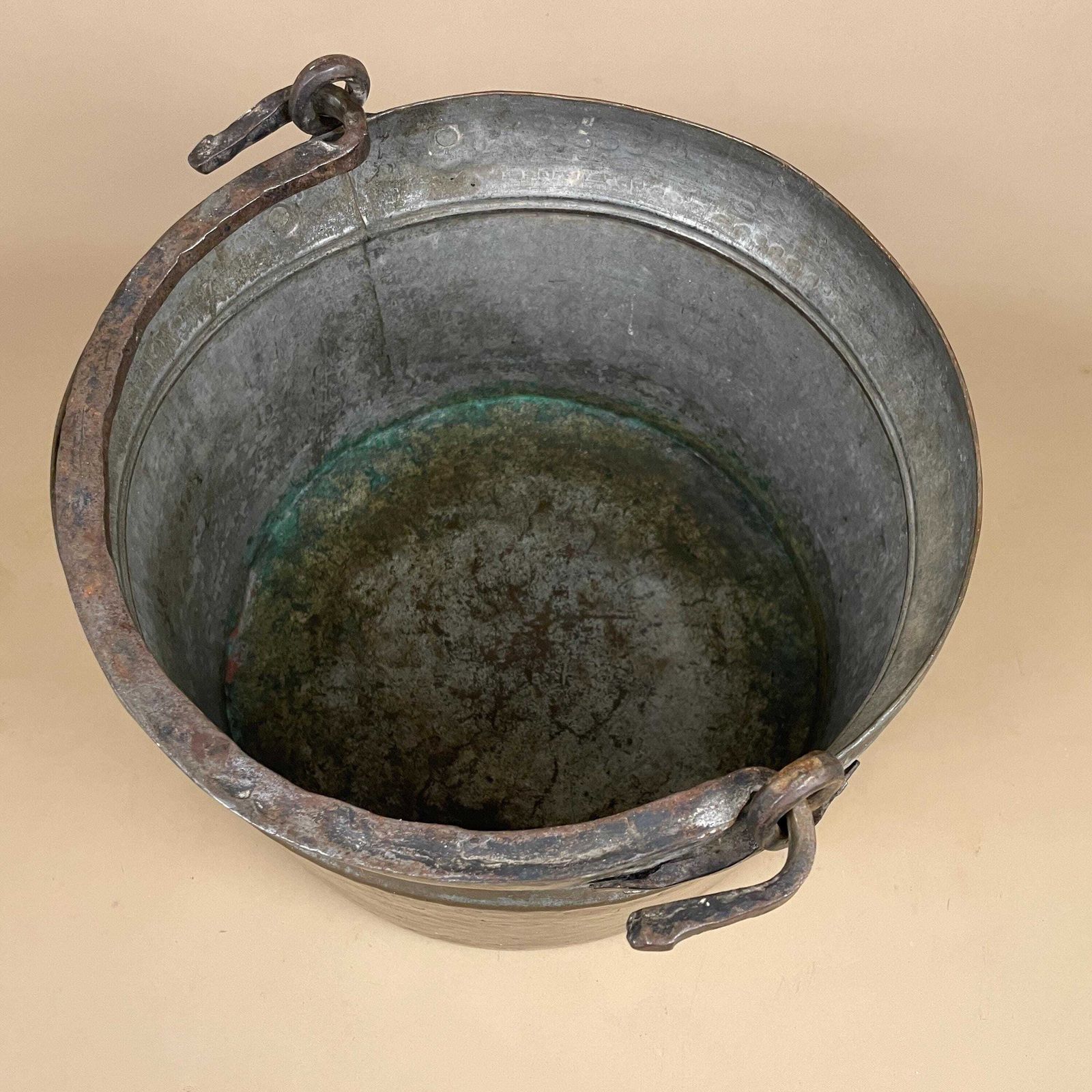 Antique Metal Copper Coal Bucket Handle Fireside Fire Side Scuttle Log Helmet Farmhouse Hanging Well Milk Cylinder Round Vintage Fireplace photo Home Fixtures