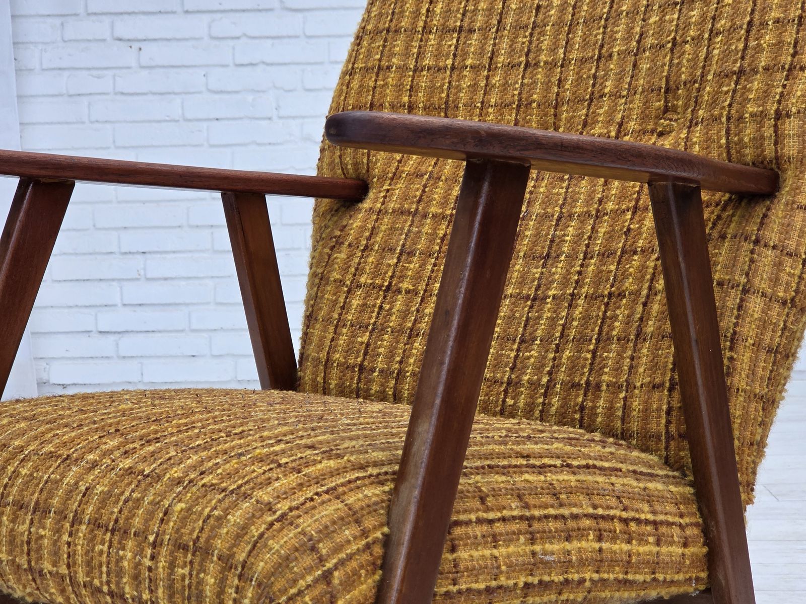 1960s, Danish Armchair, Furniture Wool Fabric, Teak Wood, Oak Wood. photo furniture