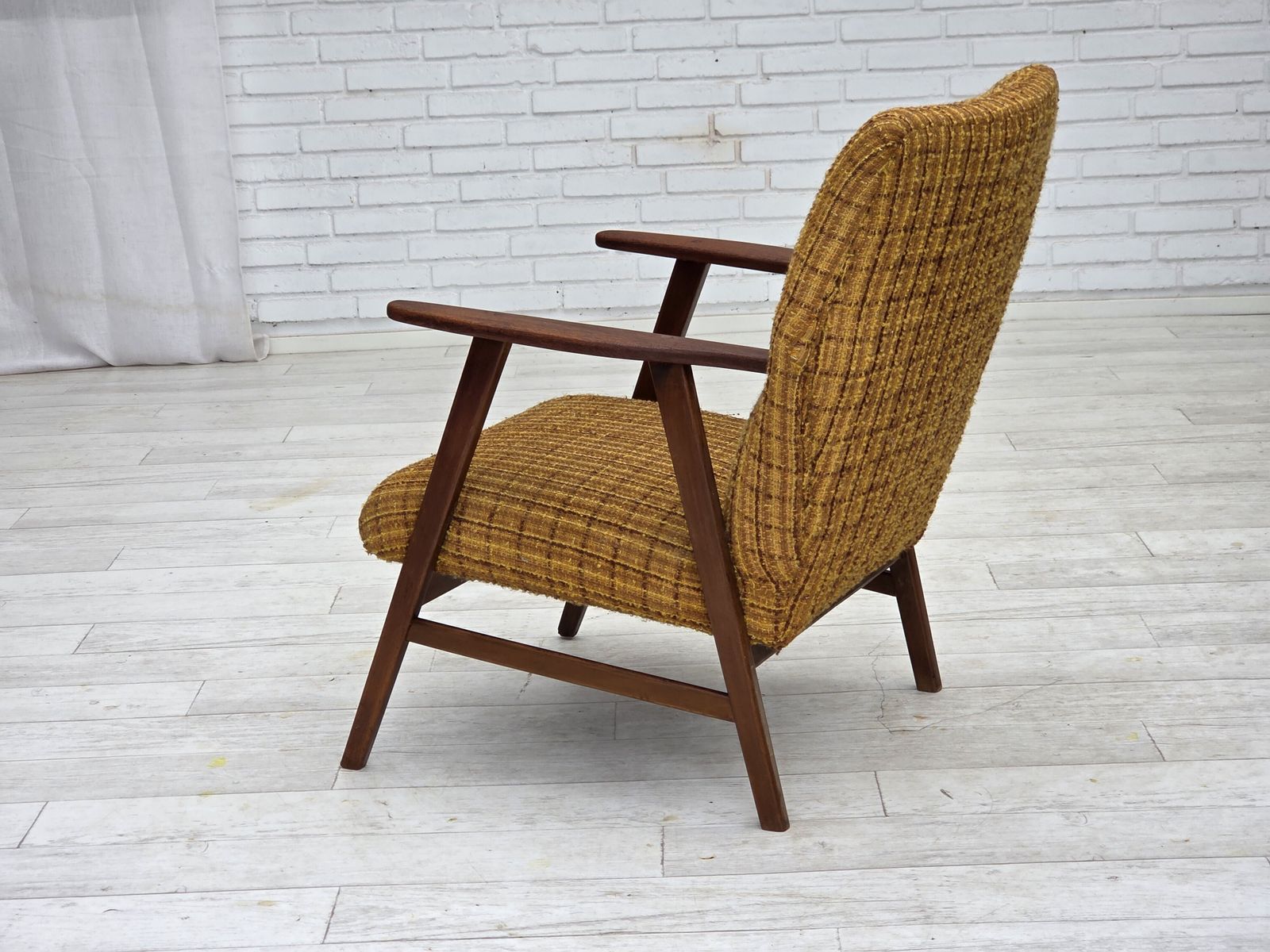 850.0 1960s, Danish Armchair, Furniture Wool Fabric, Teak Wood, Oak Wood. photo