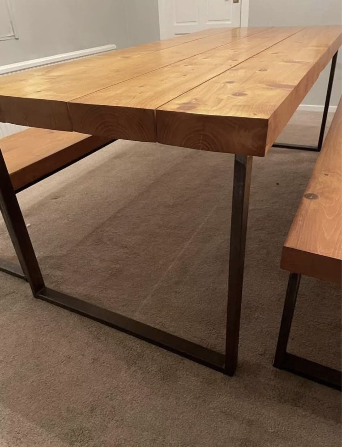 2m Wooden Dining Table & Benches With Metal Legs. Industrial photo Furniture
